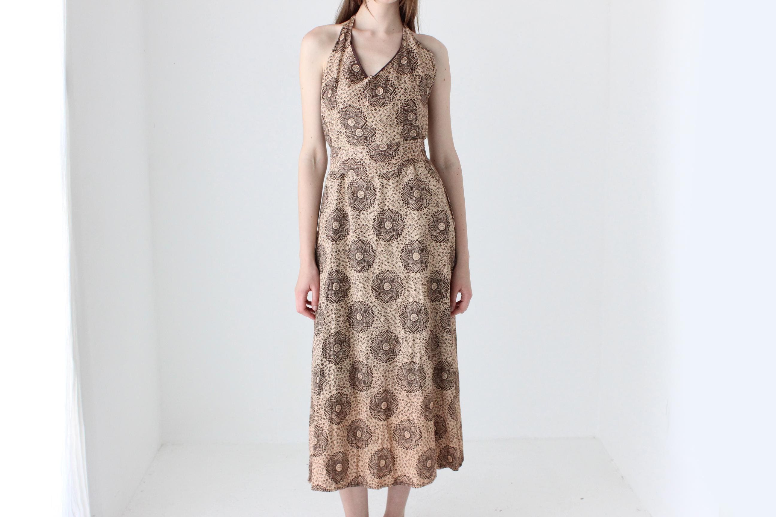90s Handmade Boho Cotton Halter Dress