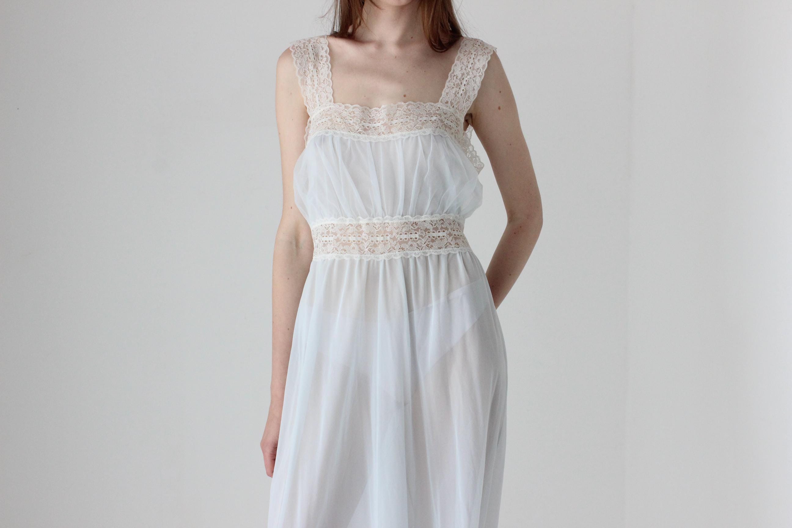 50s Pastel Nylon Nightgown Dress by Patolaine Lingerie