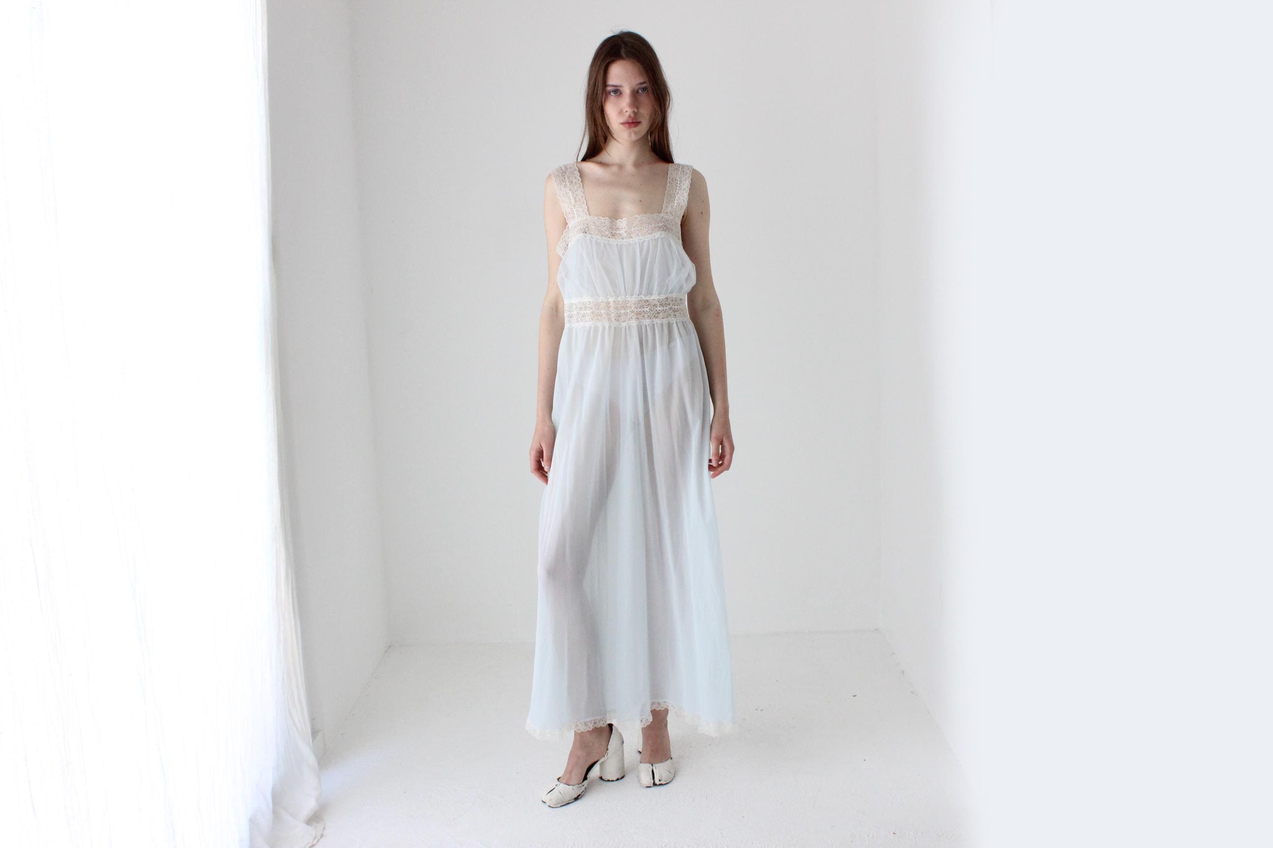 50s Pastel Nylon Nightgown Dress by Patolaine Lingerie