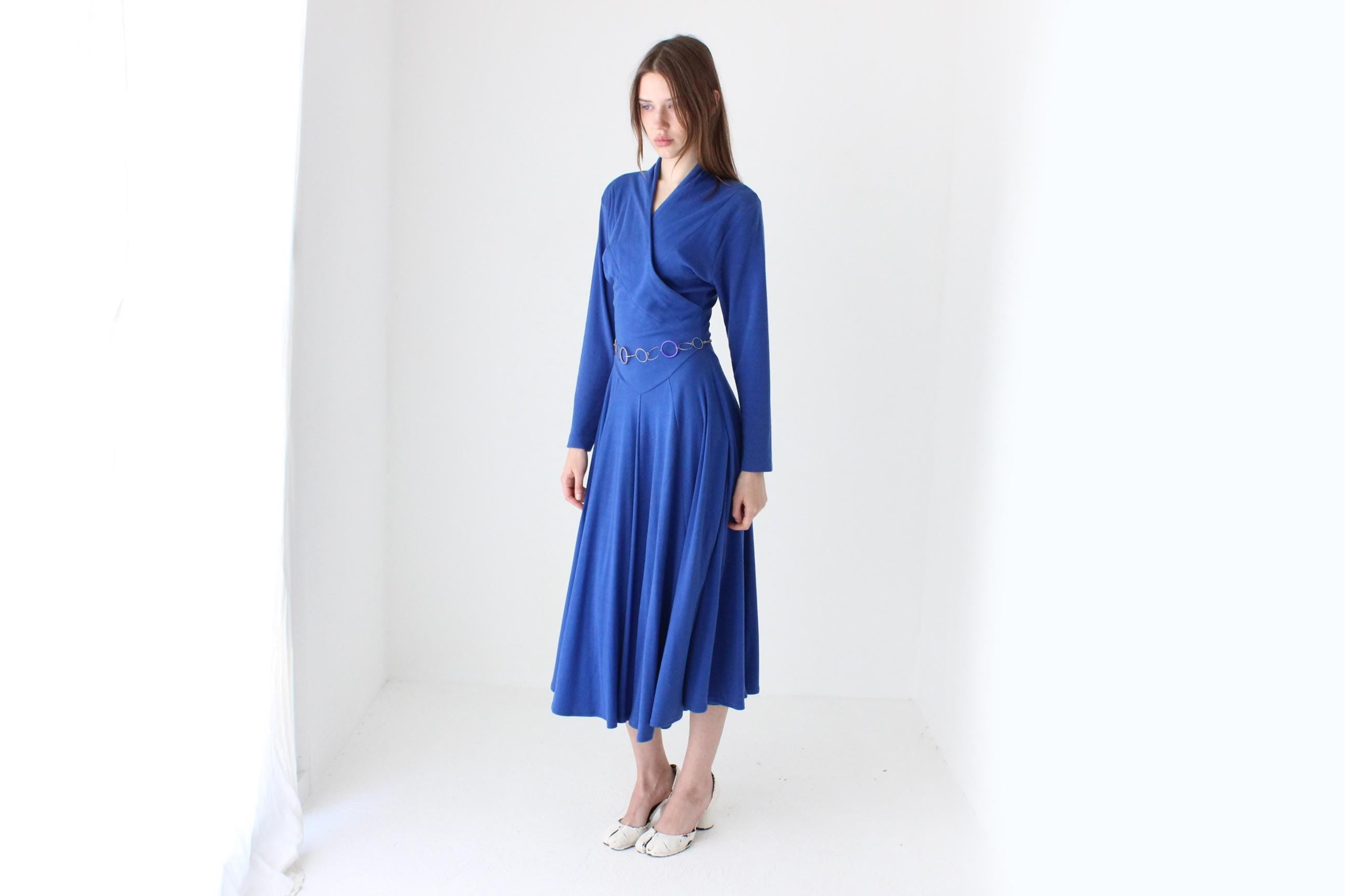 Chic 80s Cobalt Stretch Jersey 'Wrap' Dress