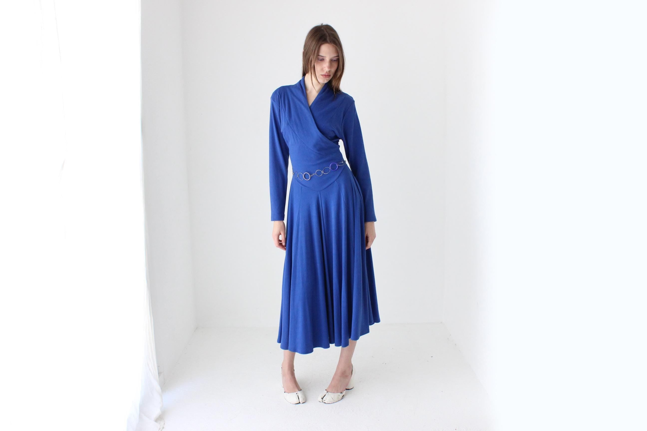Chic 80s Cobalt Stretch Jersey 'Wrap' Dress