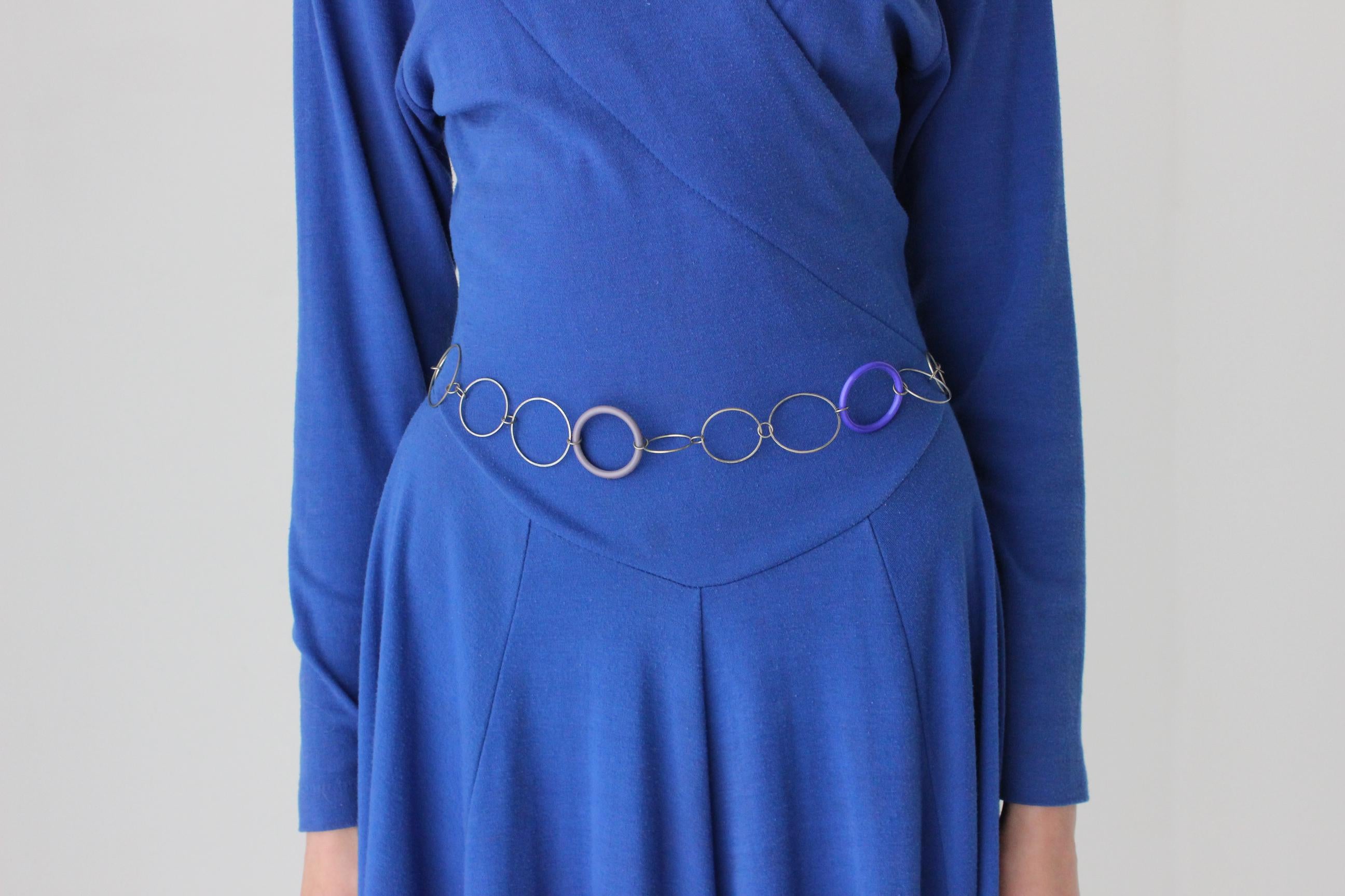 80s Fine Silver Metal Ring Disco Belt