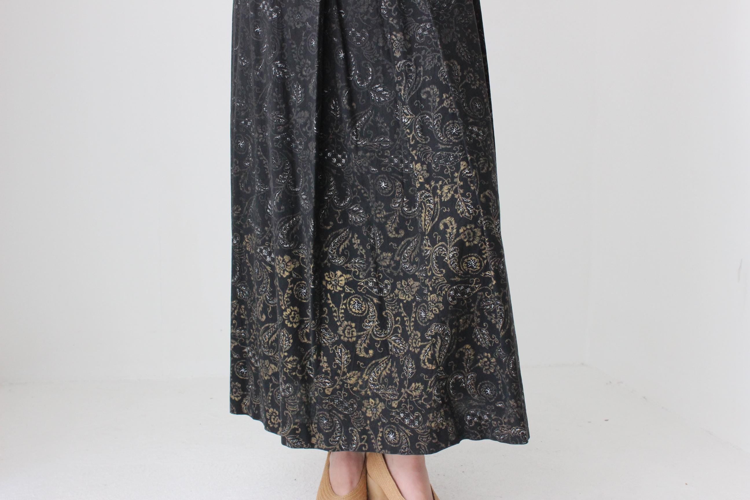 Antique 40s Hand Painted Cotton Puff Sleeve Trapeze Dress