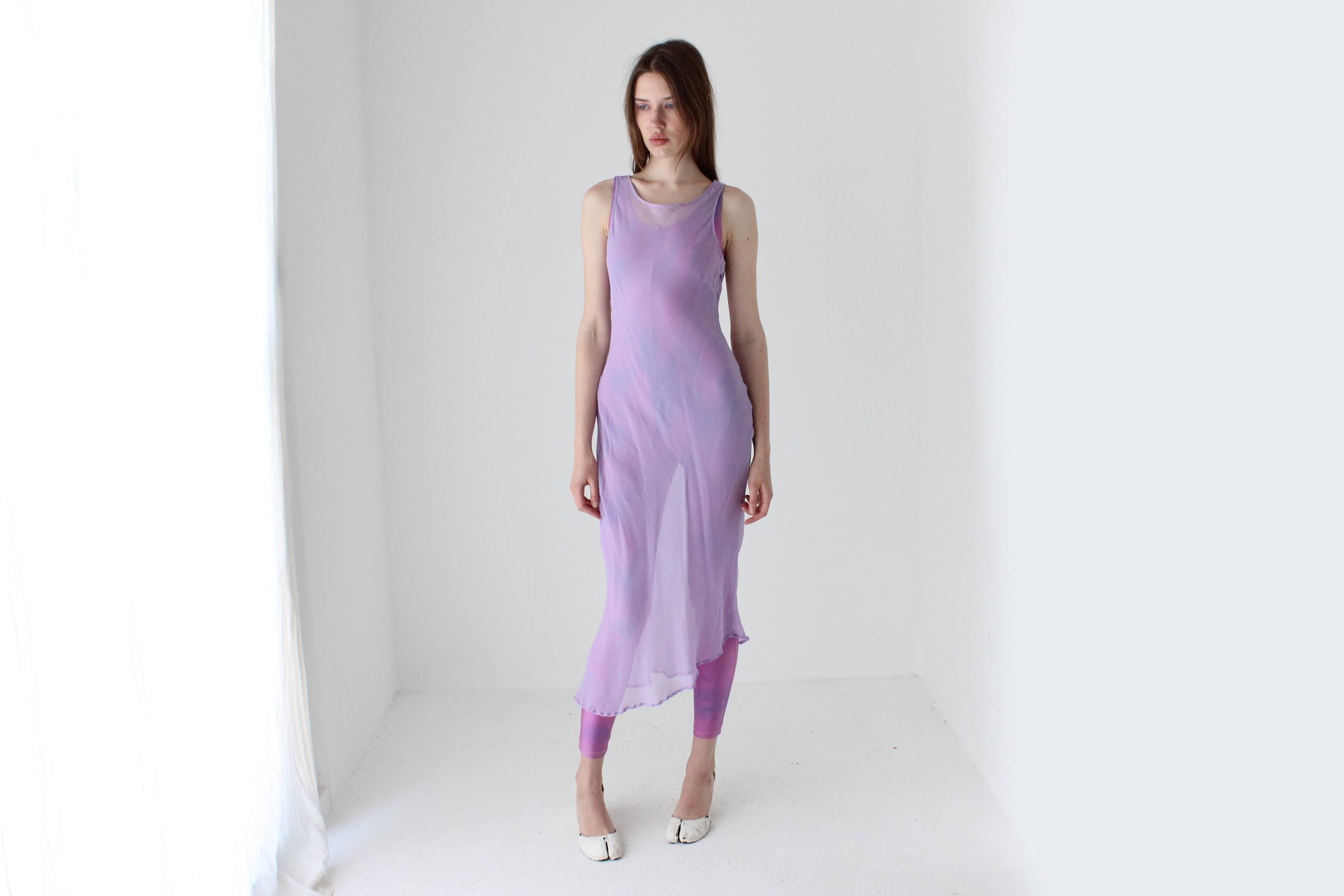 90s PURE SILK Georgette Sheer Pastel Bias Cut Dress