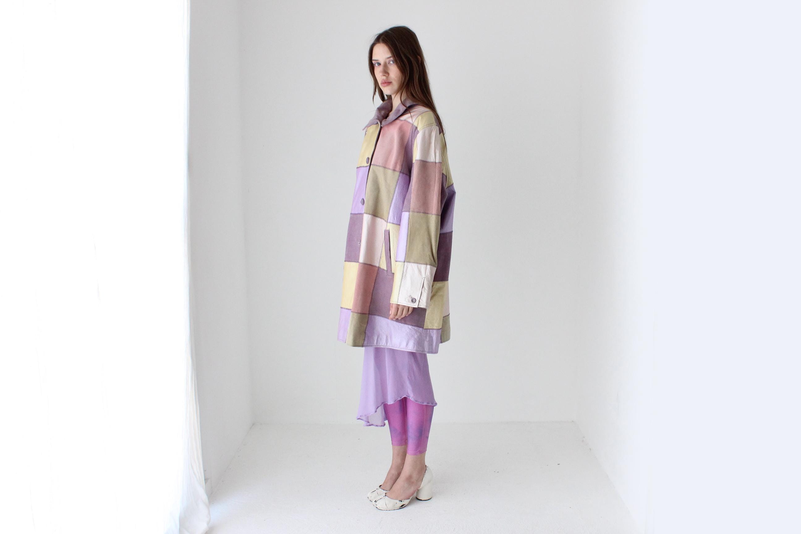 90s Pastel Patchwork Leather Metallic Sorbet XL Jacket