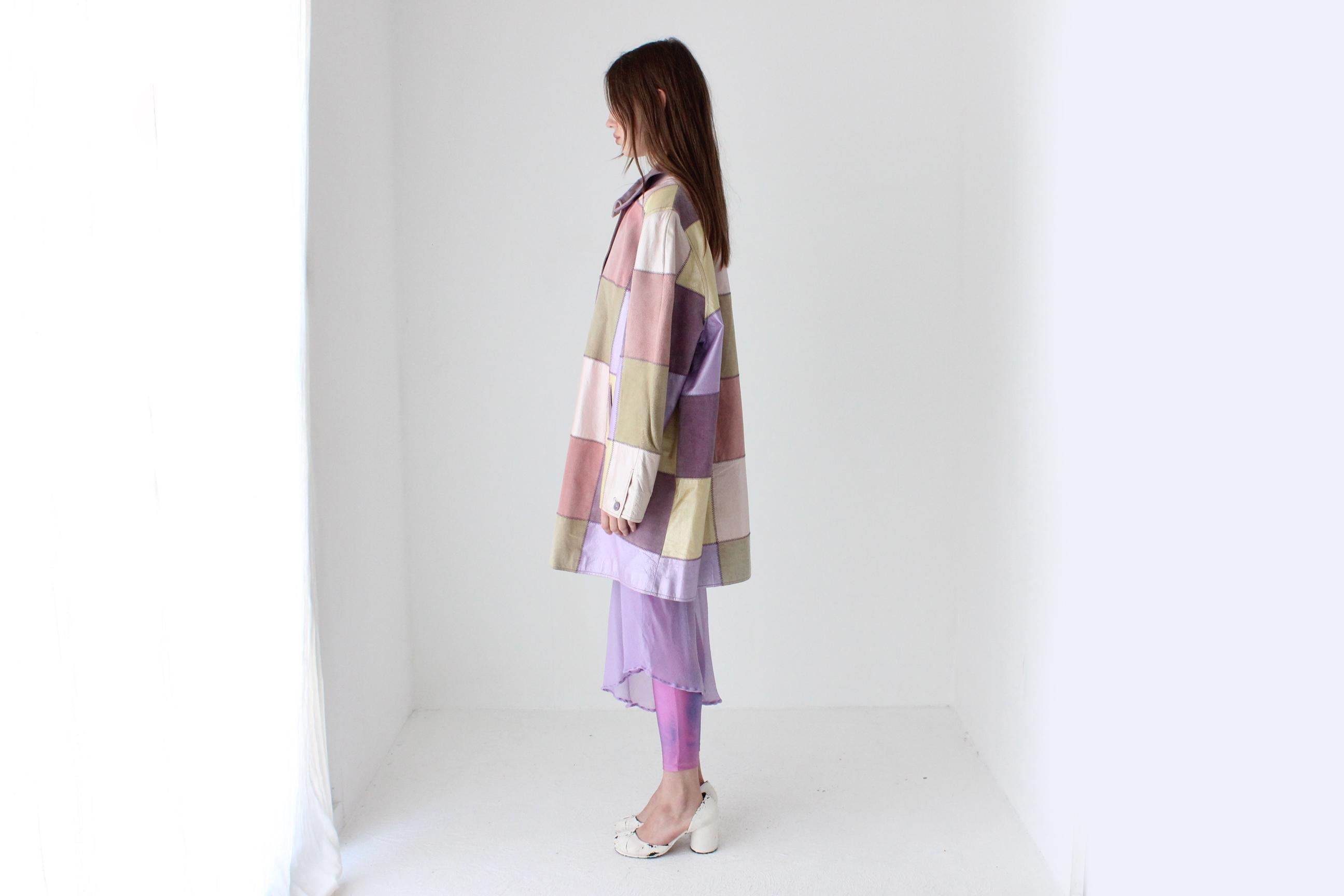 90s Pastel Patchwork Leather Metallic Sorbet XL Jacket