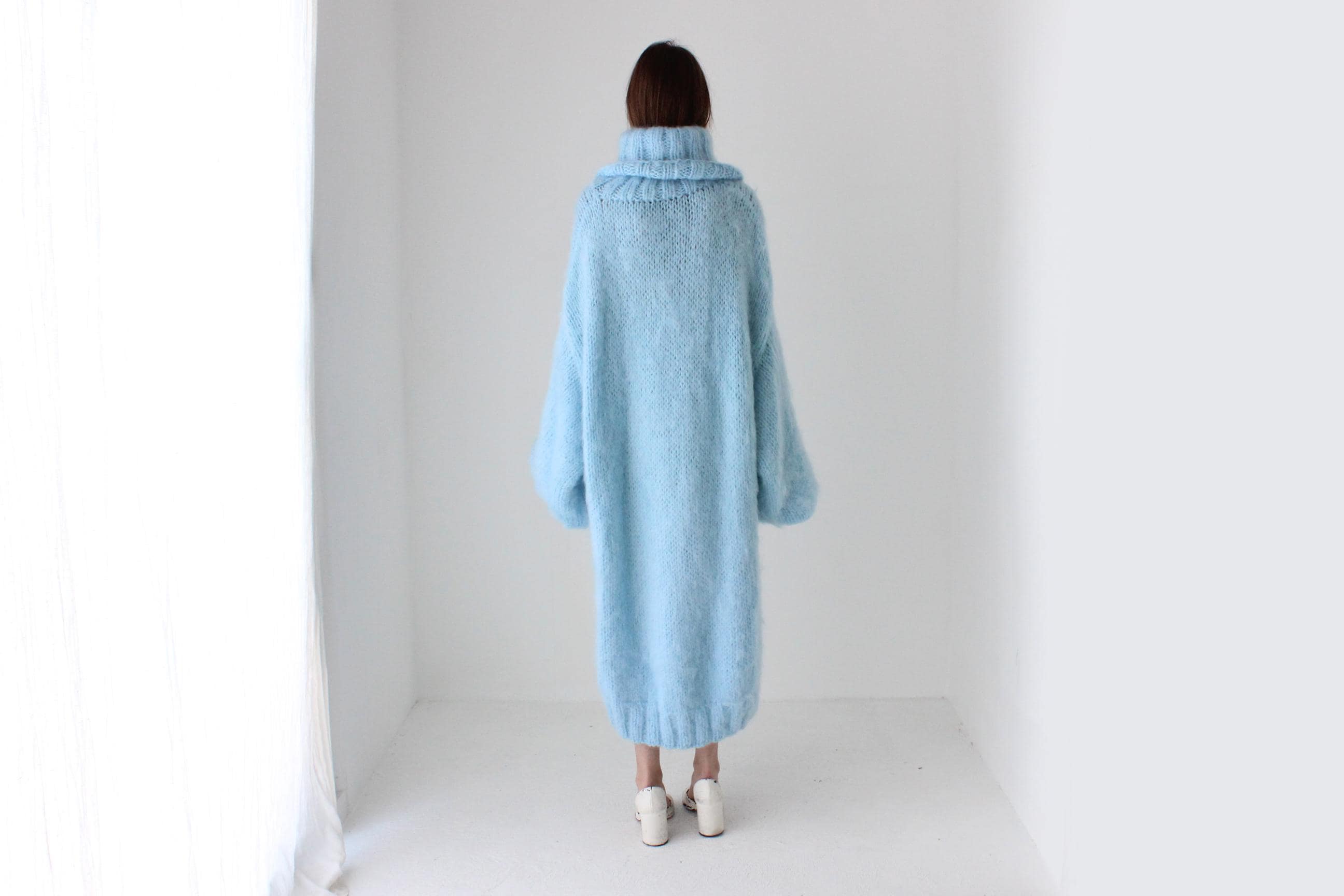Sky Blue Hand Knit Mohair Sweater Dress