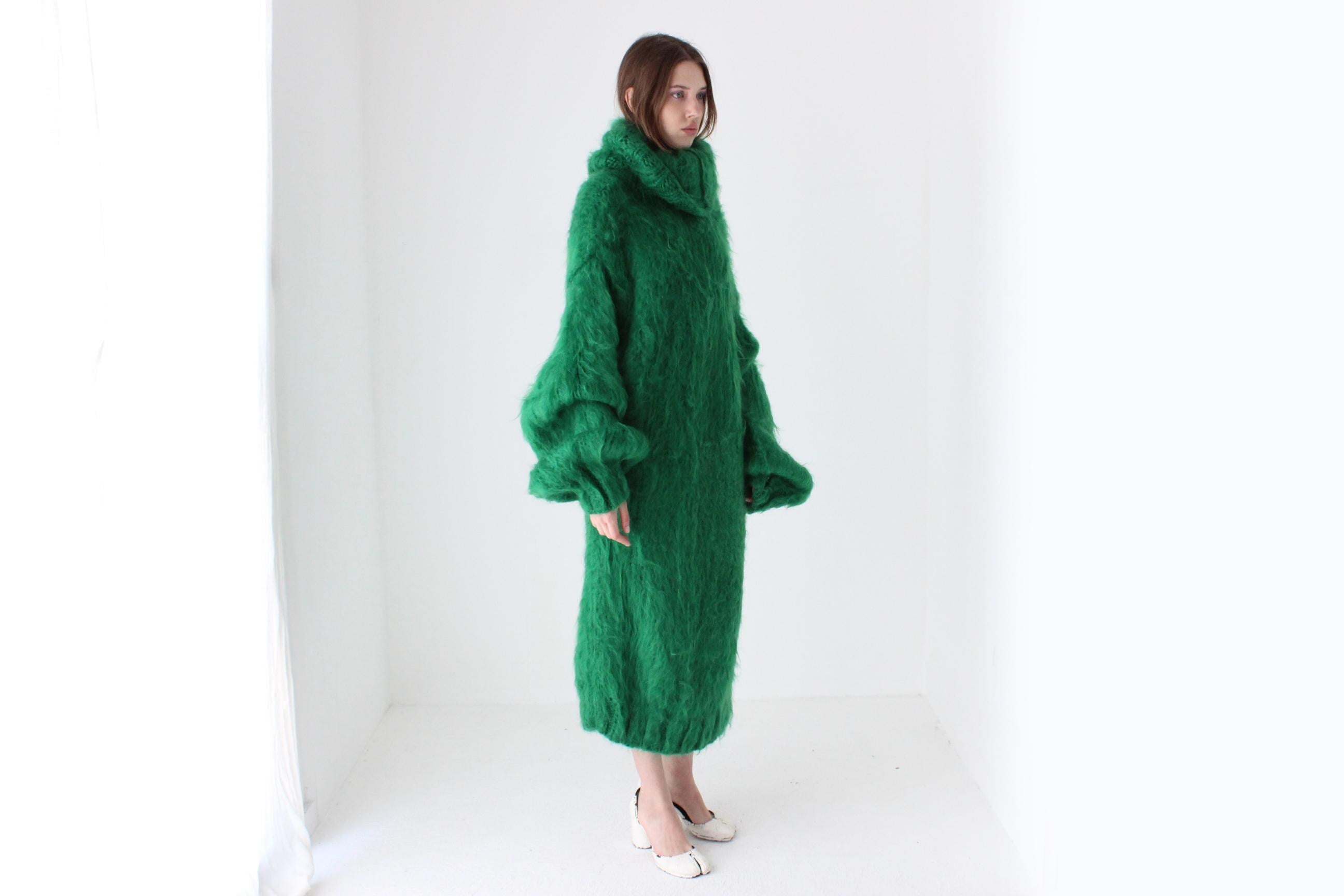 Vibrant Green Hand Knit Mohair Oversized Sweater Dress