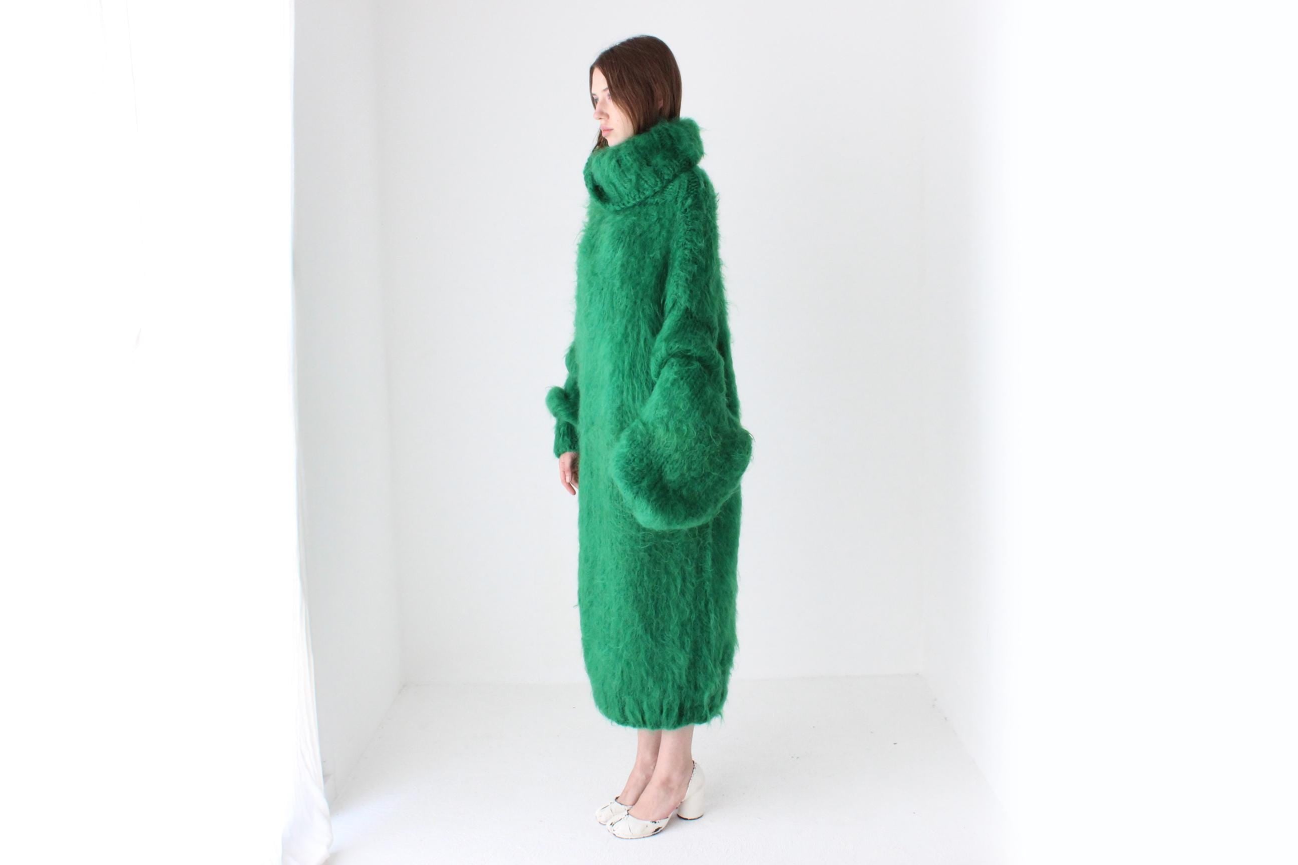 Vibrant Green Hand Knit Mohair Oversized Sweater Dress