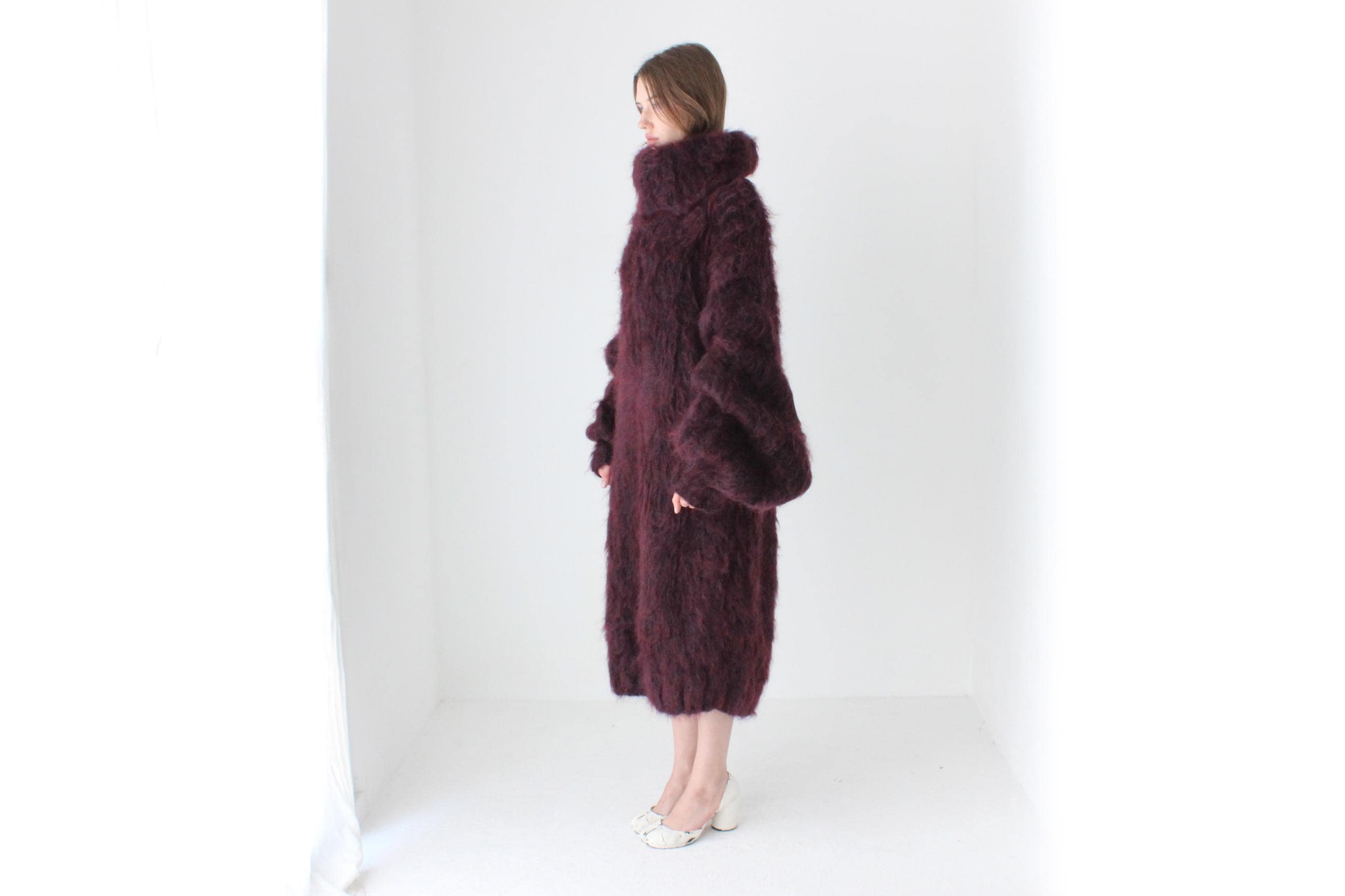 Outrageous Hand Knit Mohair Sweater Dress in Aubergine