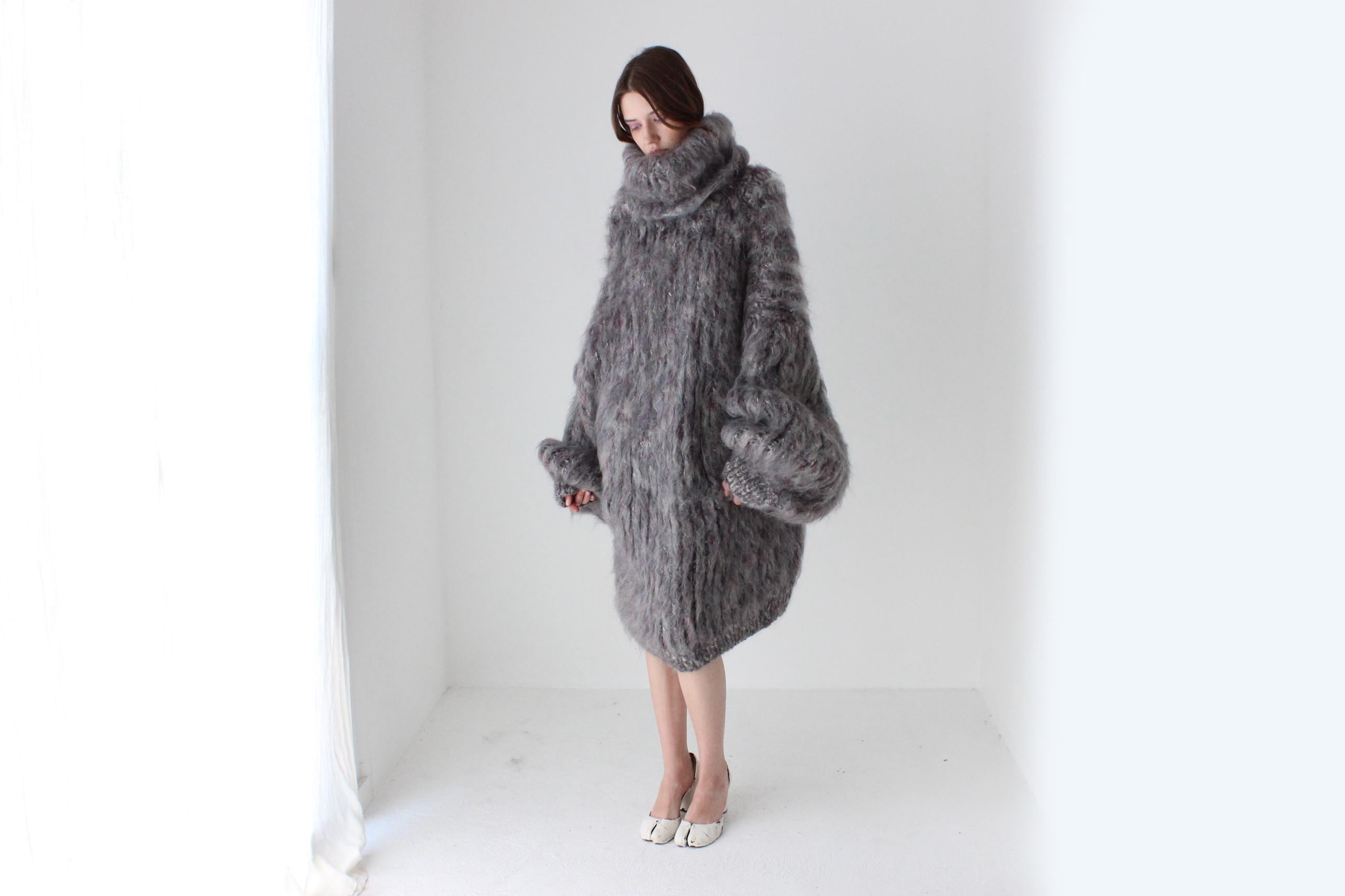 Mottled Grey Hand Knit Mohair Sweater Dress