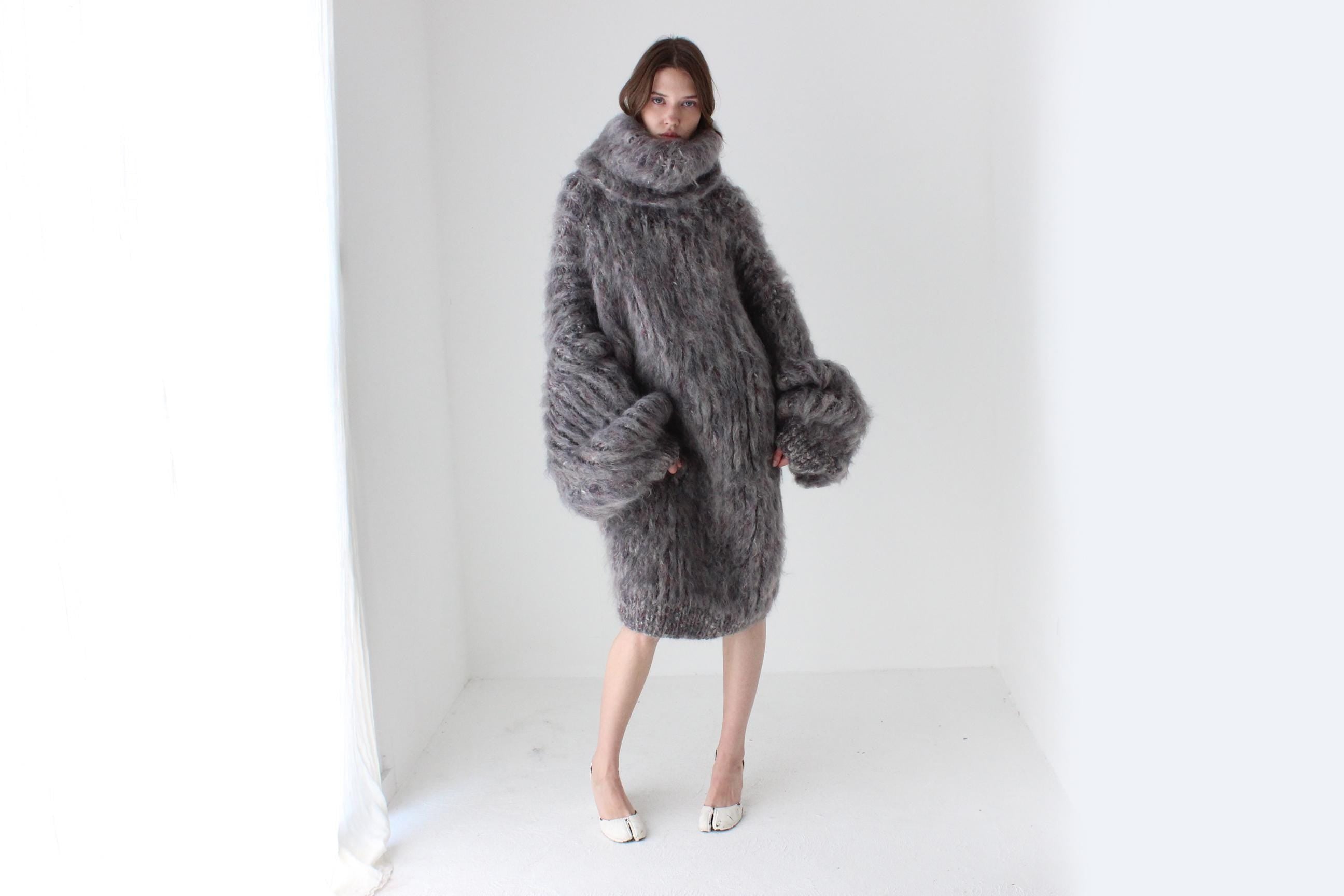 Mottled Grey Hand Knit Mohair Sweater Dress