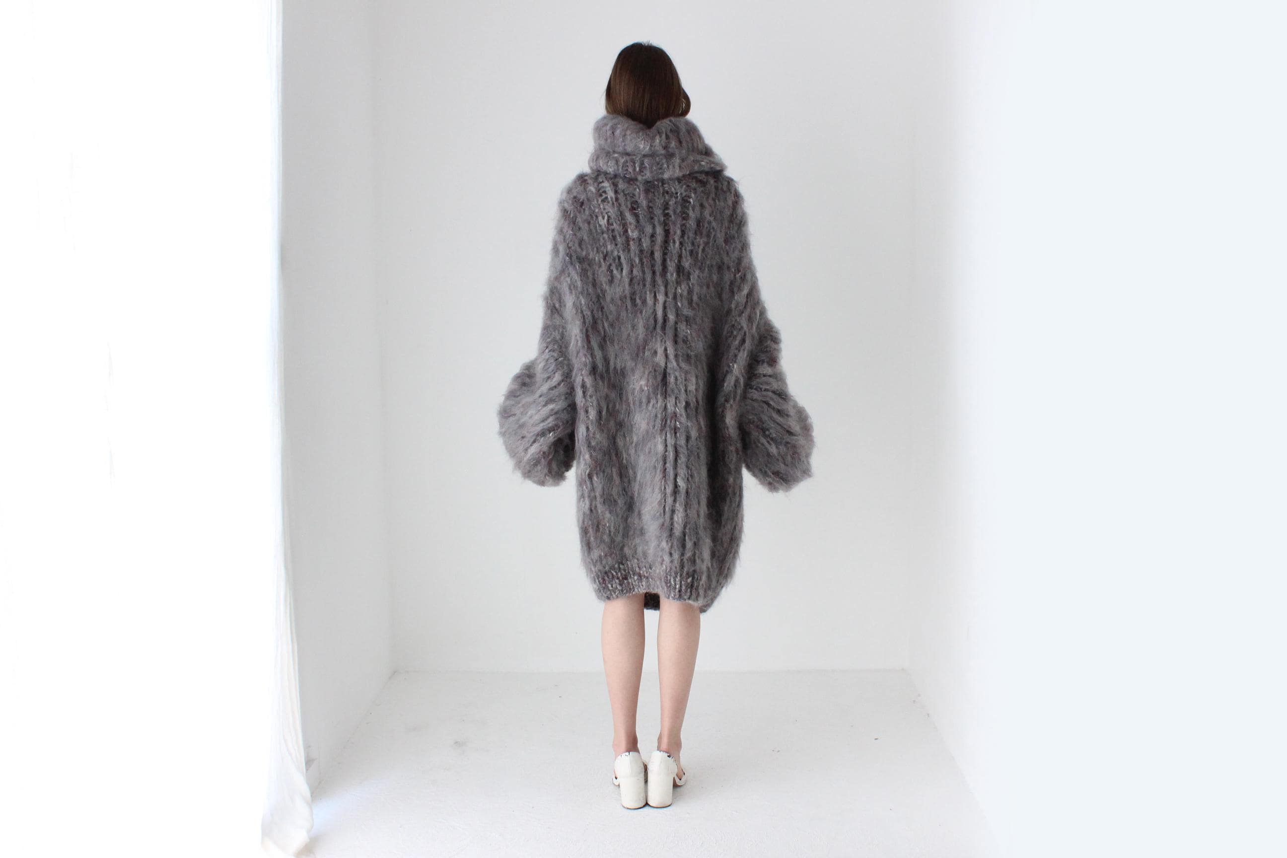 Mottled Grey Hand Knit Mohair Sweater Dress