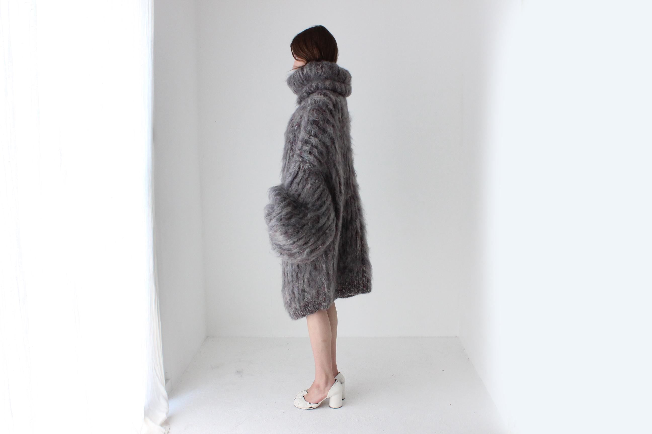 Mottled Grey Hand Knit Mohair Sweater Dress