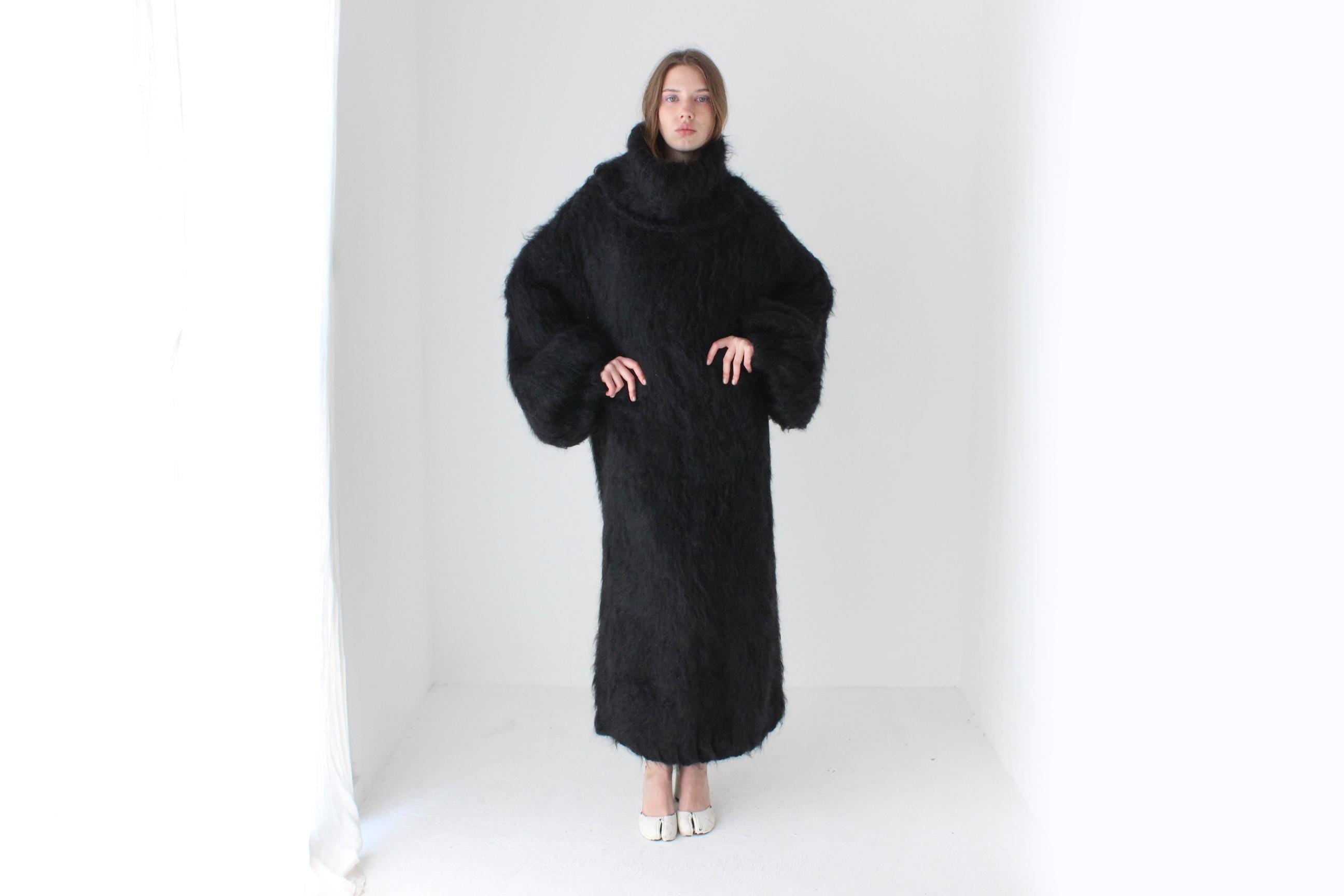 Ink Black Hand Knit Mohair Oversized Sweater Dress
