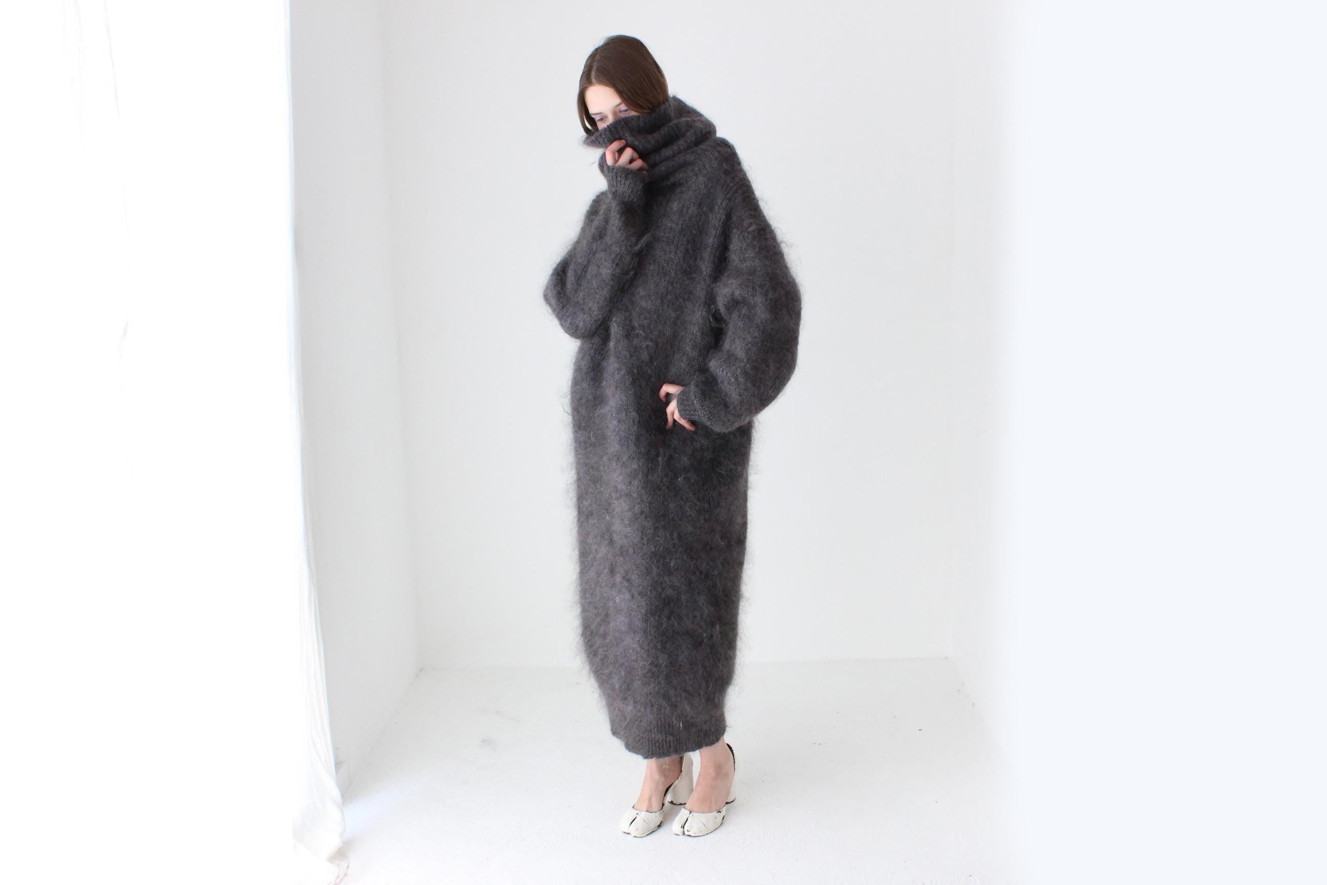 Chic Hand Knit Mohair Oversized Full Length Sweater Dress