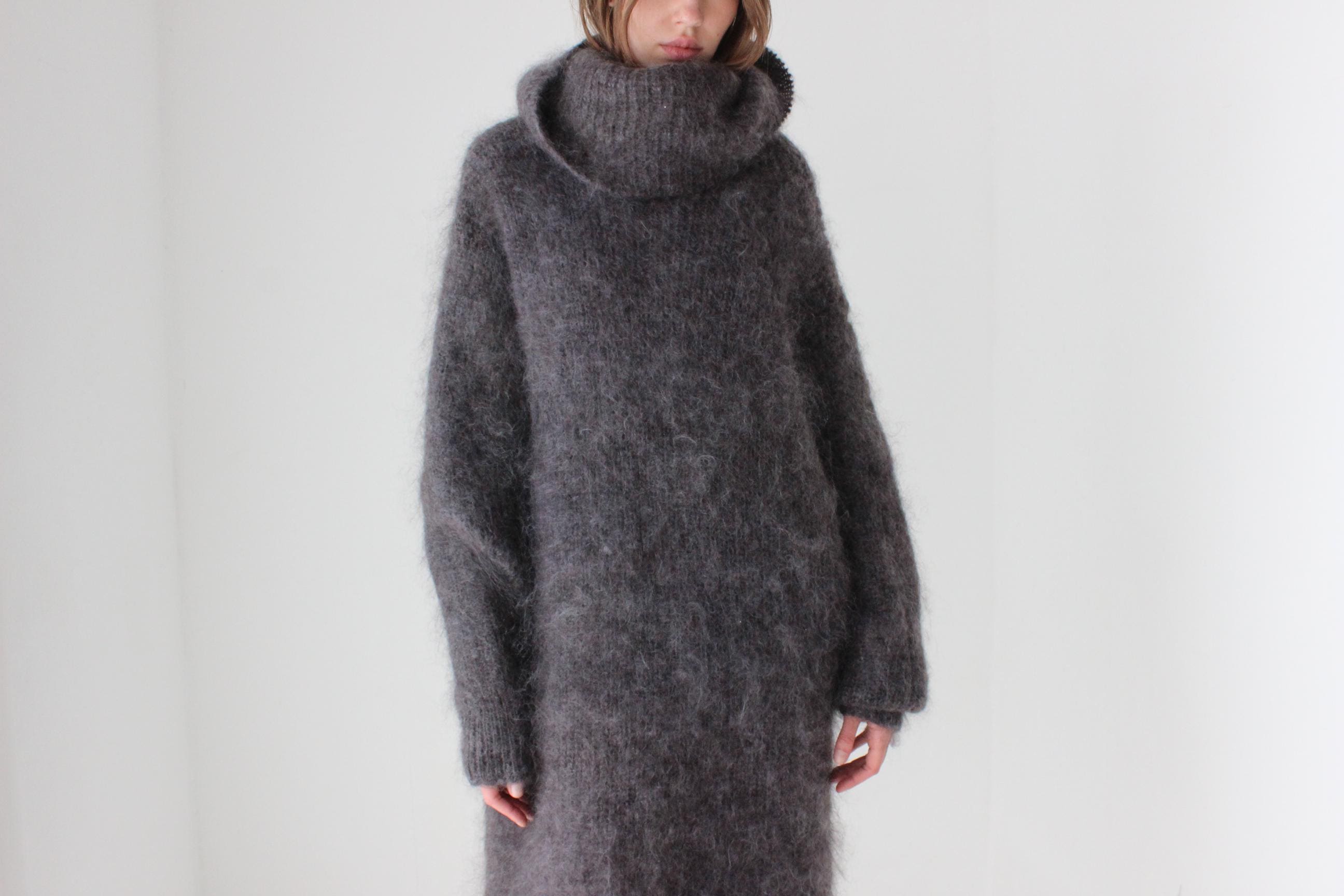 Chic Hand Knit Mohair Oversized Full Length Sweater Dress