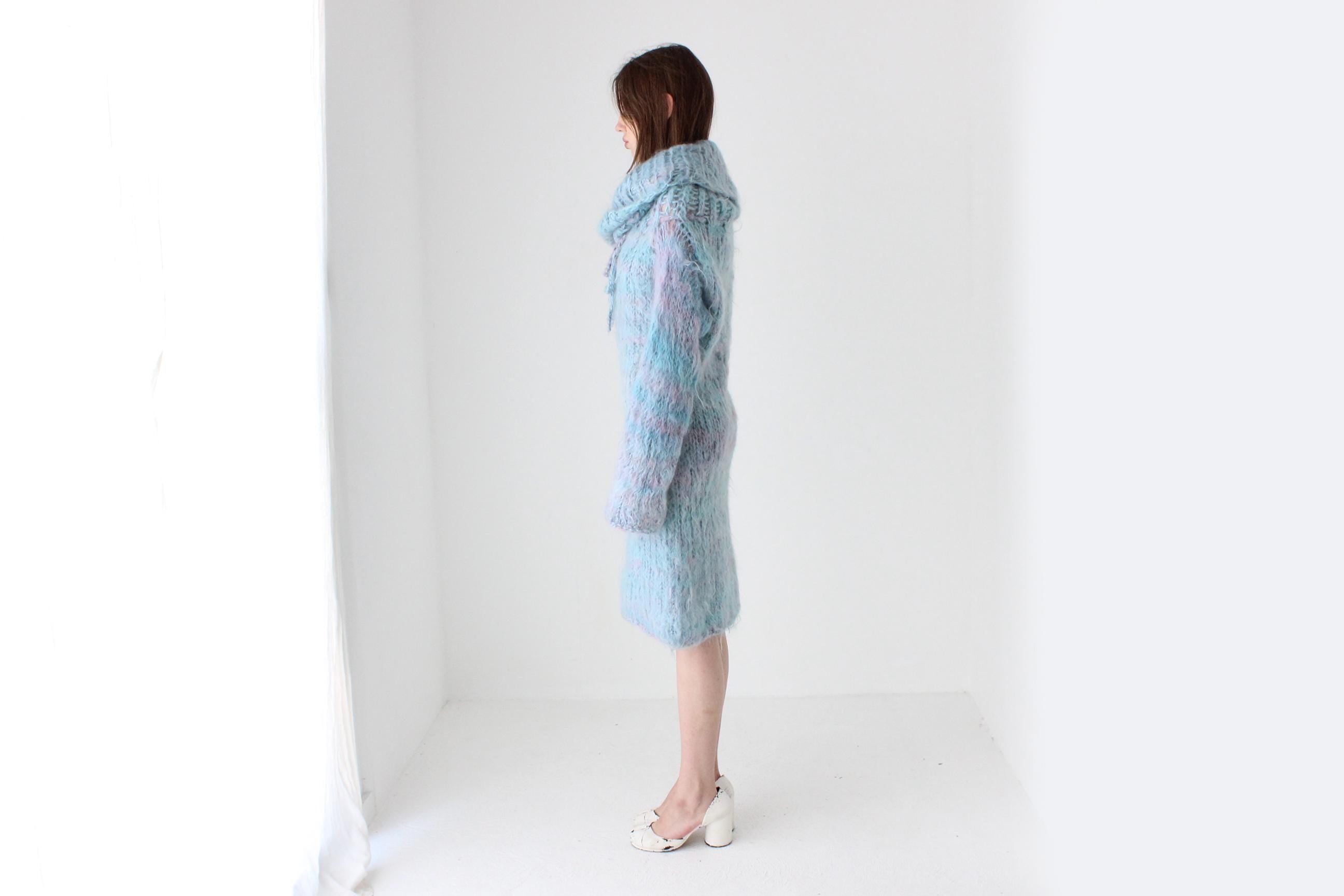 80s Mottled Pastel Hand Knit Mohair Sweater Dress