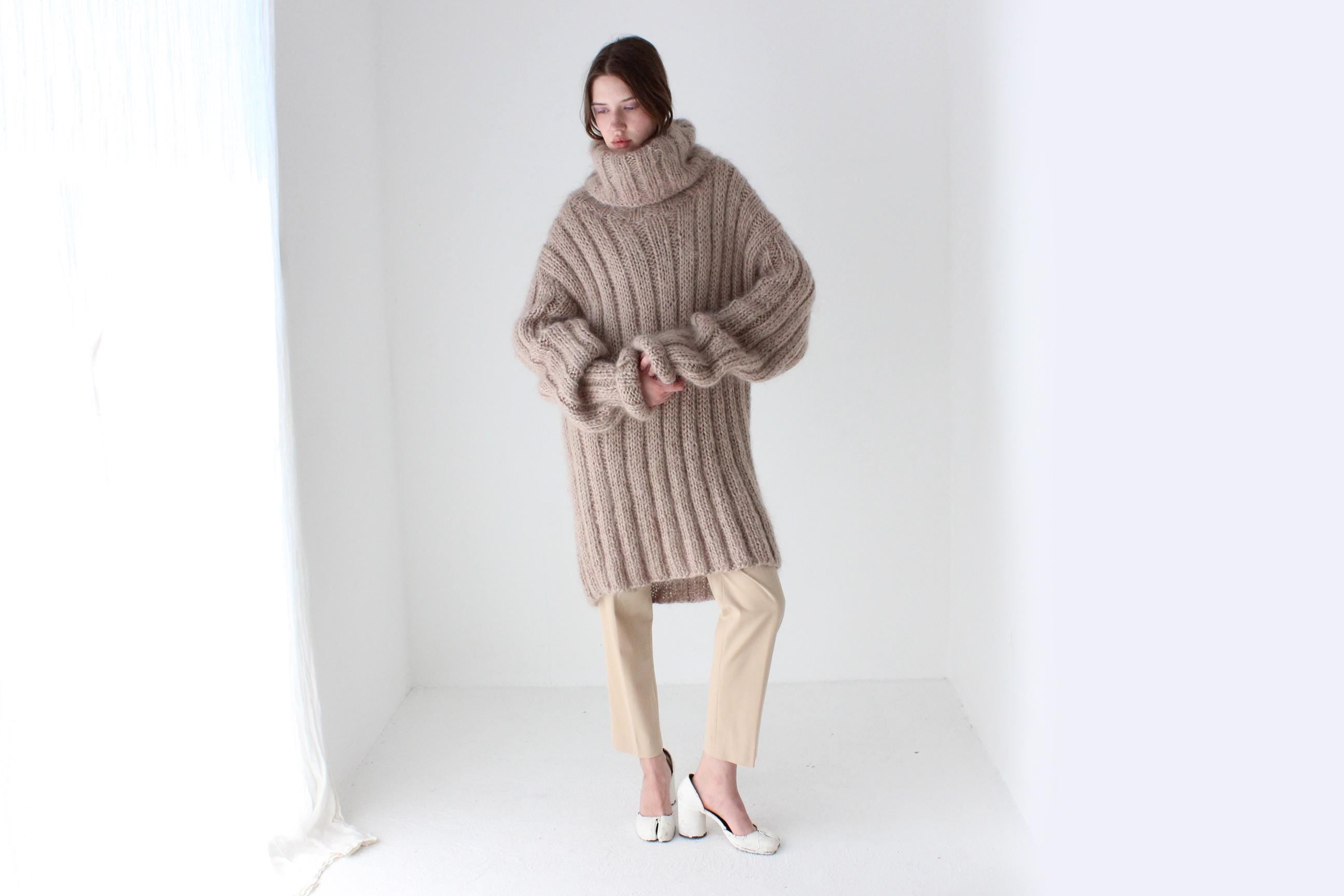 Amazing Hand Knit Wool & Mohair Chunky Beige Sweater
