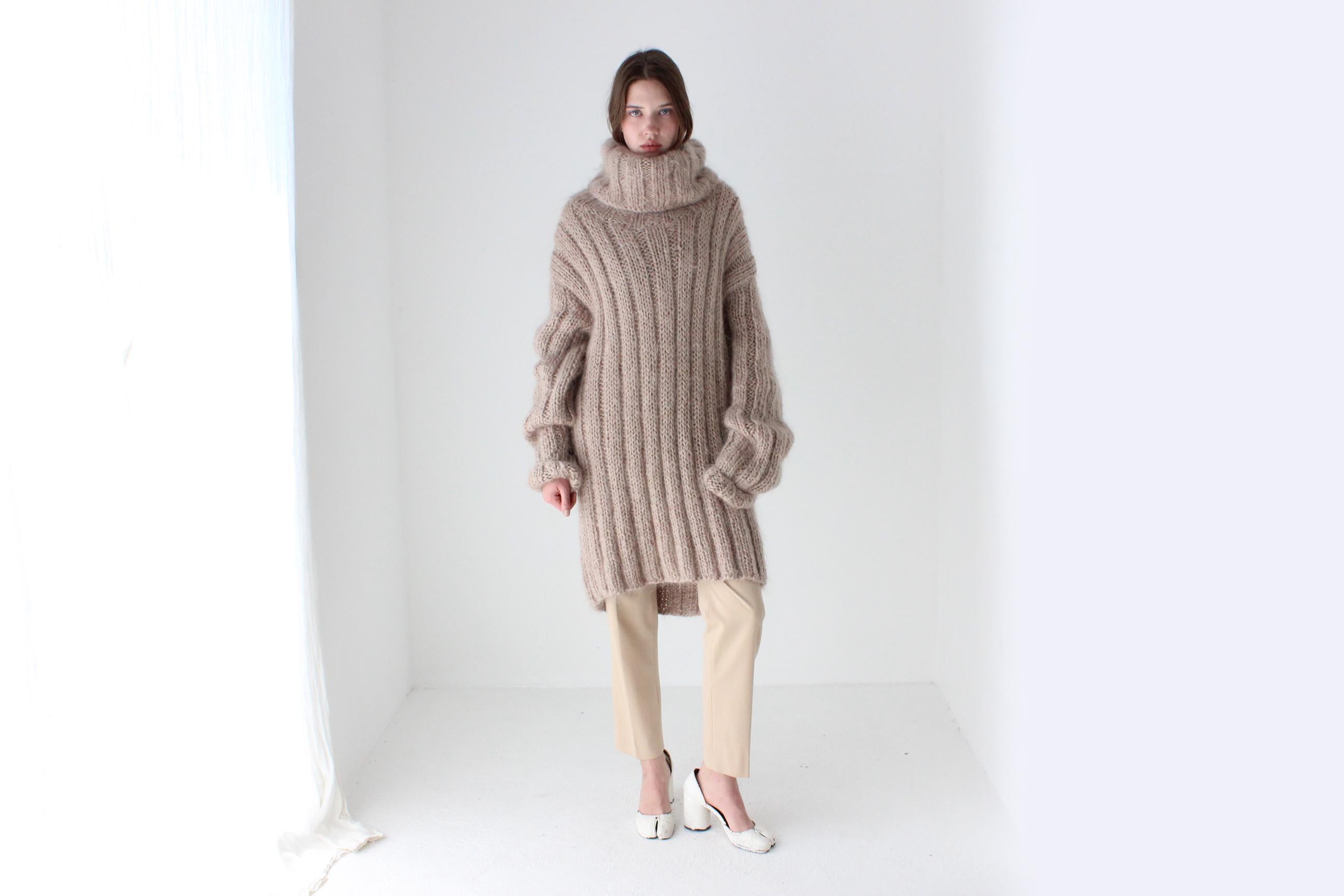 Amazing Hand Knit Wool & Mohair Chunky Beige Sweater