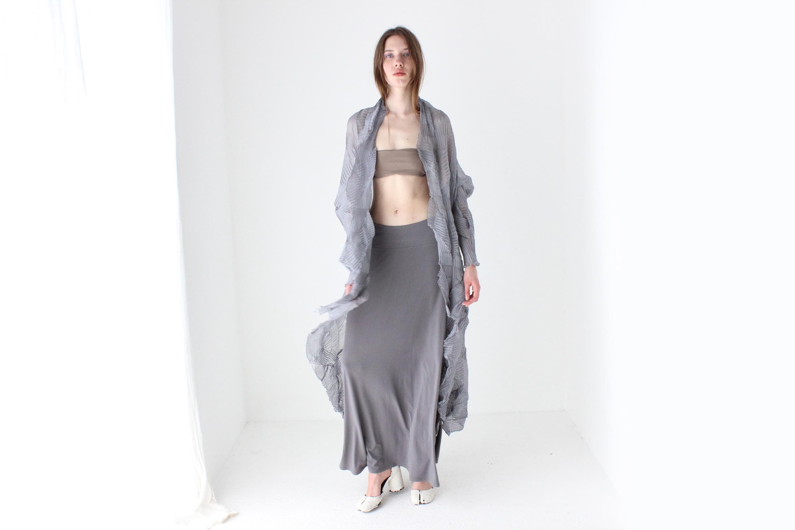 2000s Sheer Textured Origami Plisse Duster Jacket