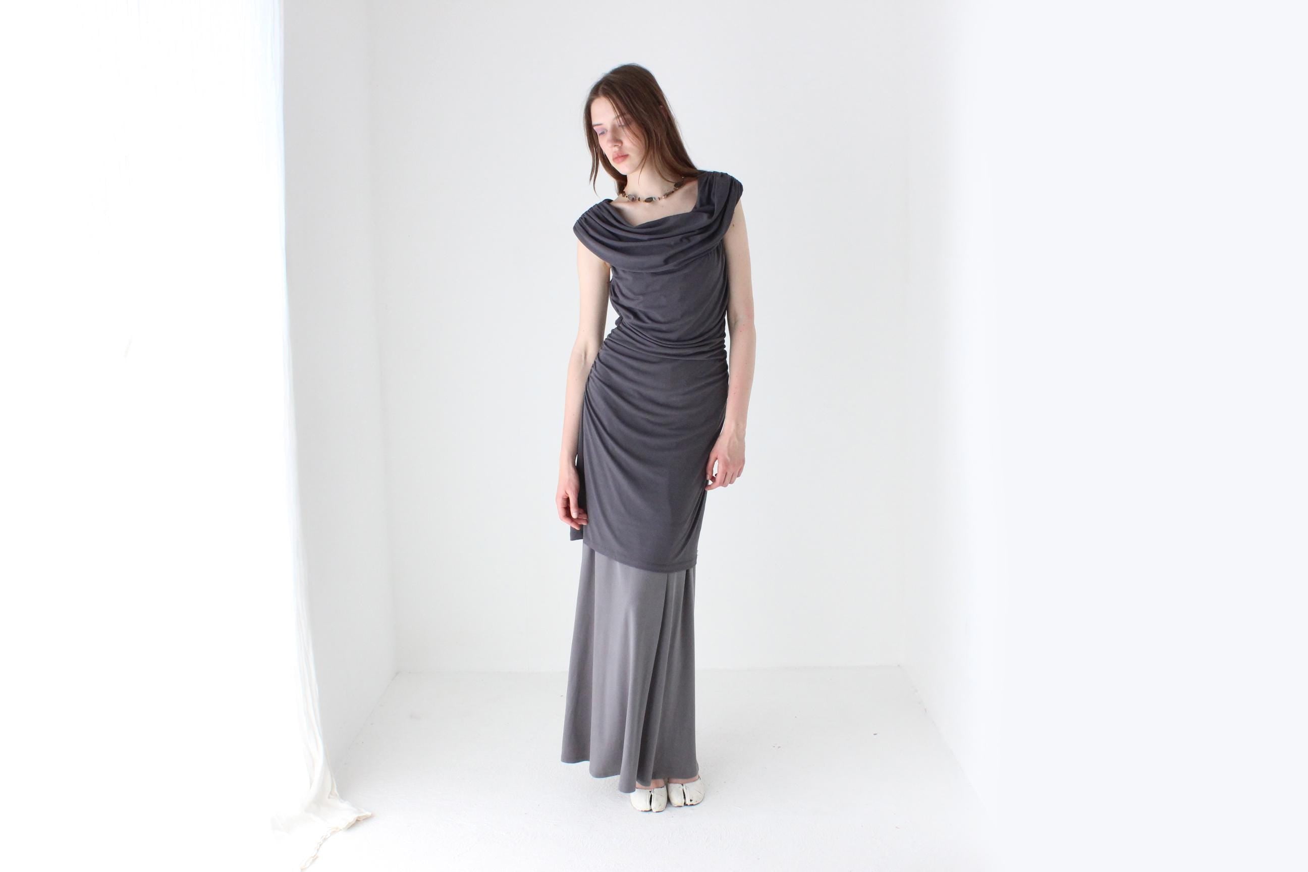Y2K Stretch Ruched Grey Layering Dress