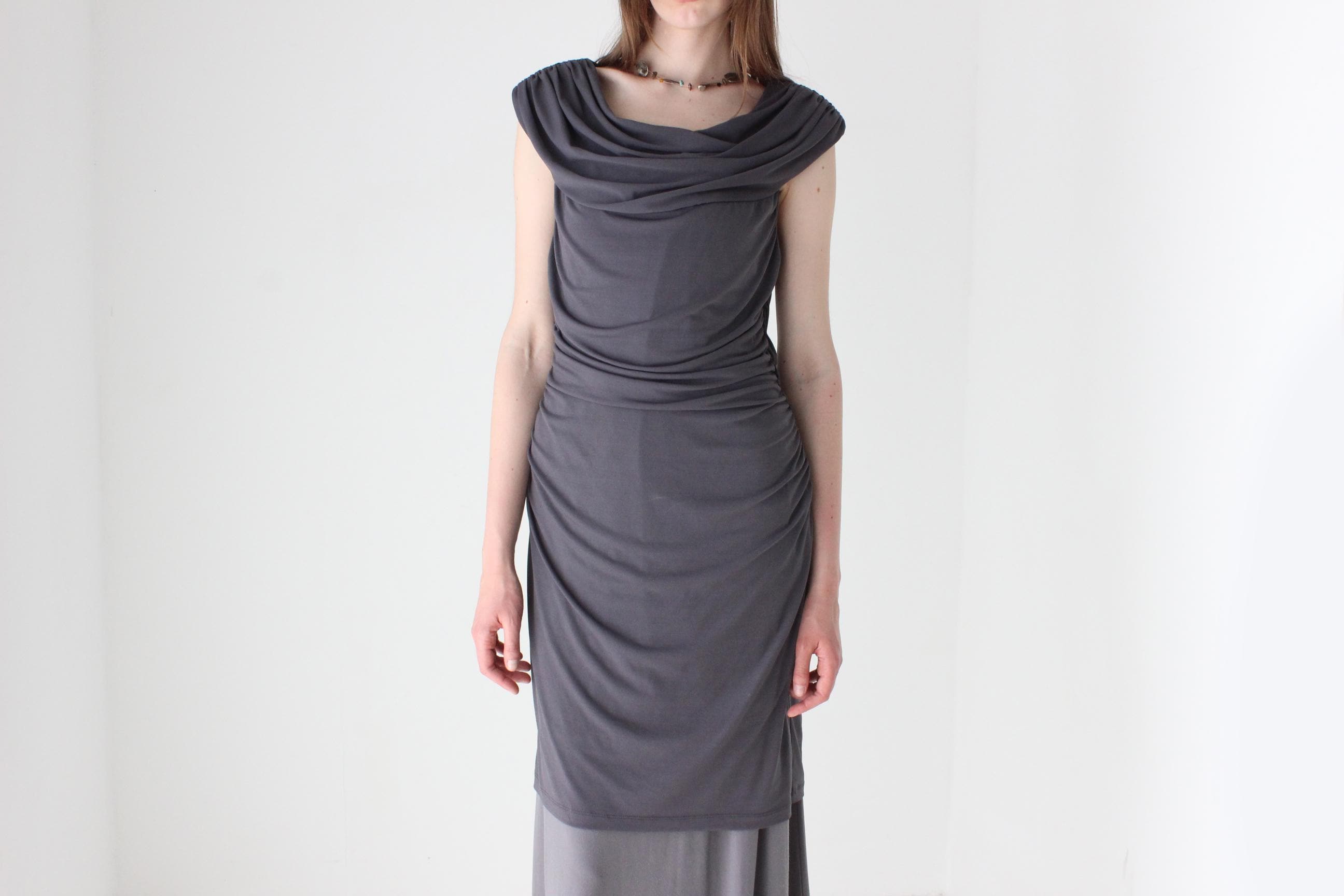 Y2K Stretch Ruched Grey Layering Dress