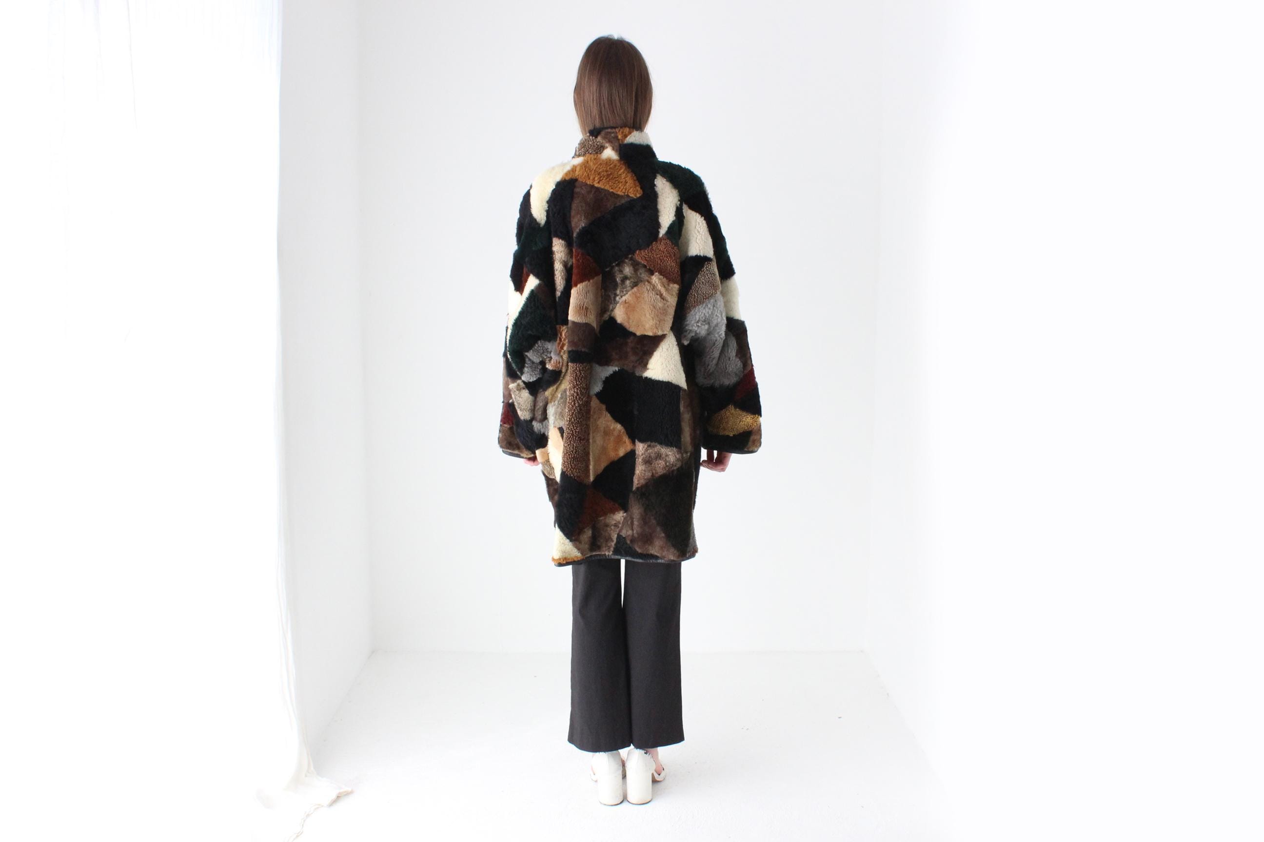 80s Patchwork Shearling & Suede REVERSIBLE Leather Coat
