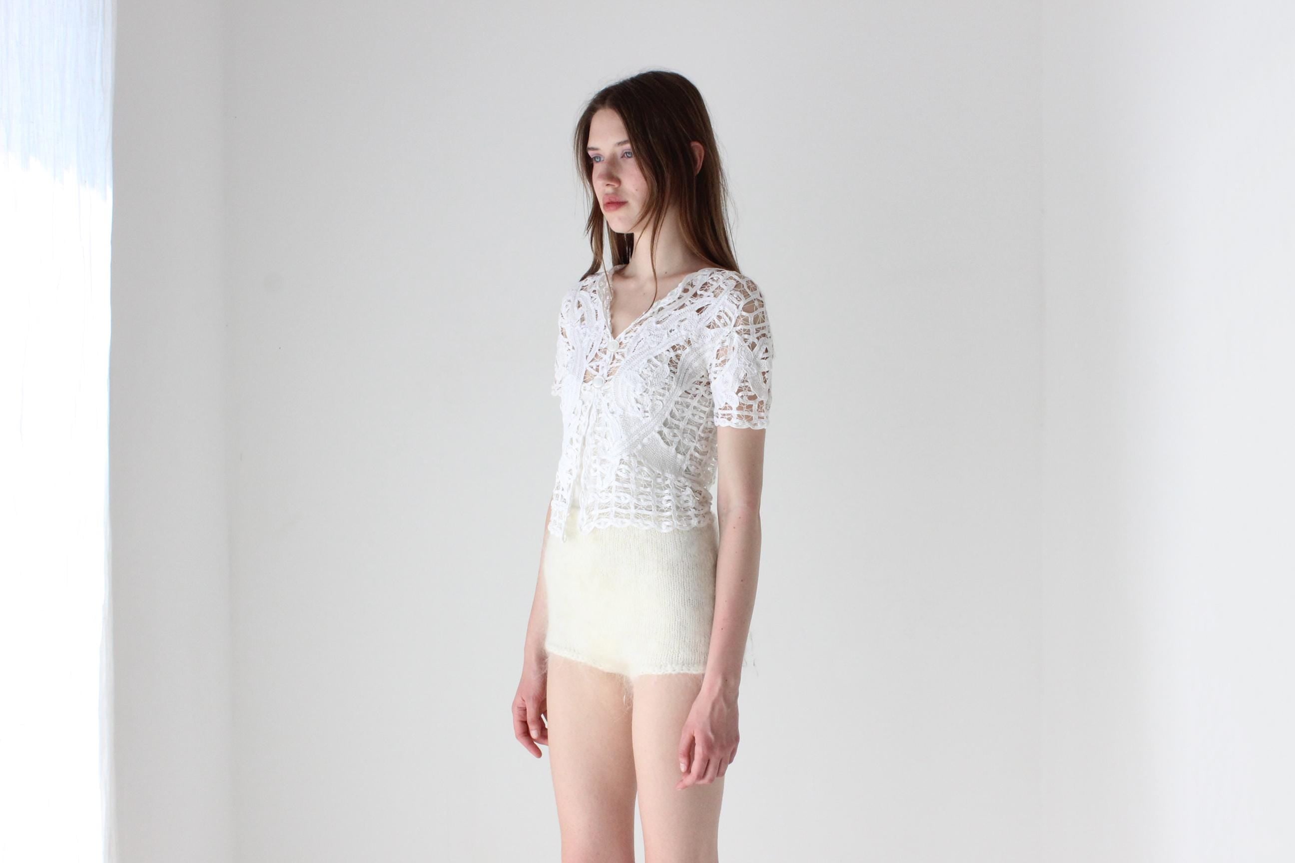 Ivory Hand Knit Angora & Mohair Hotpants