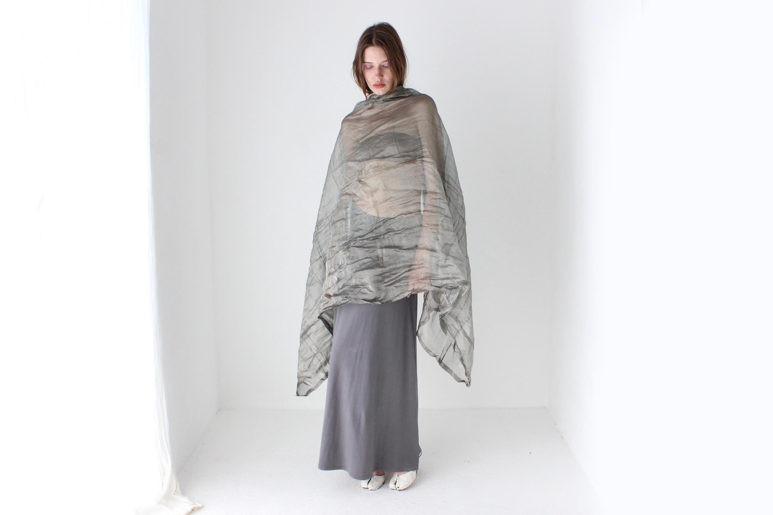 Metallic Silver Crinkle Organza Multi-Way Dramatic Shawl