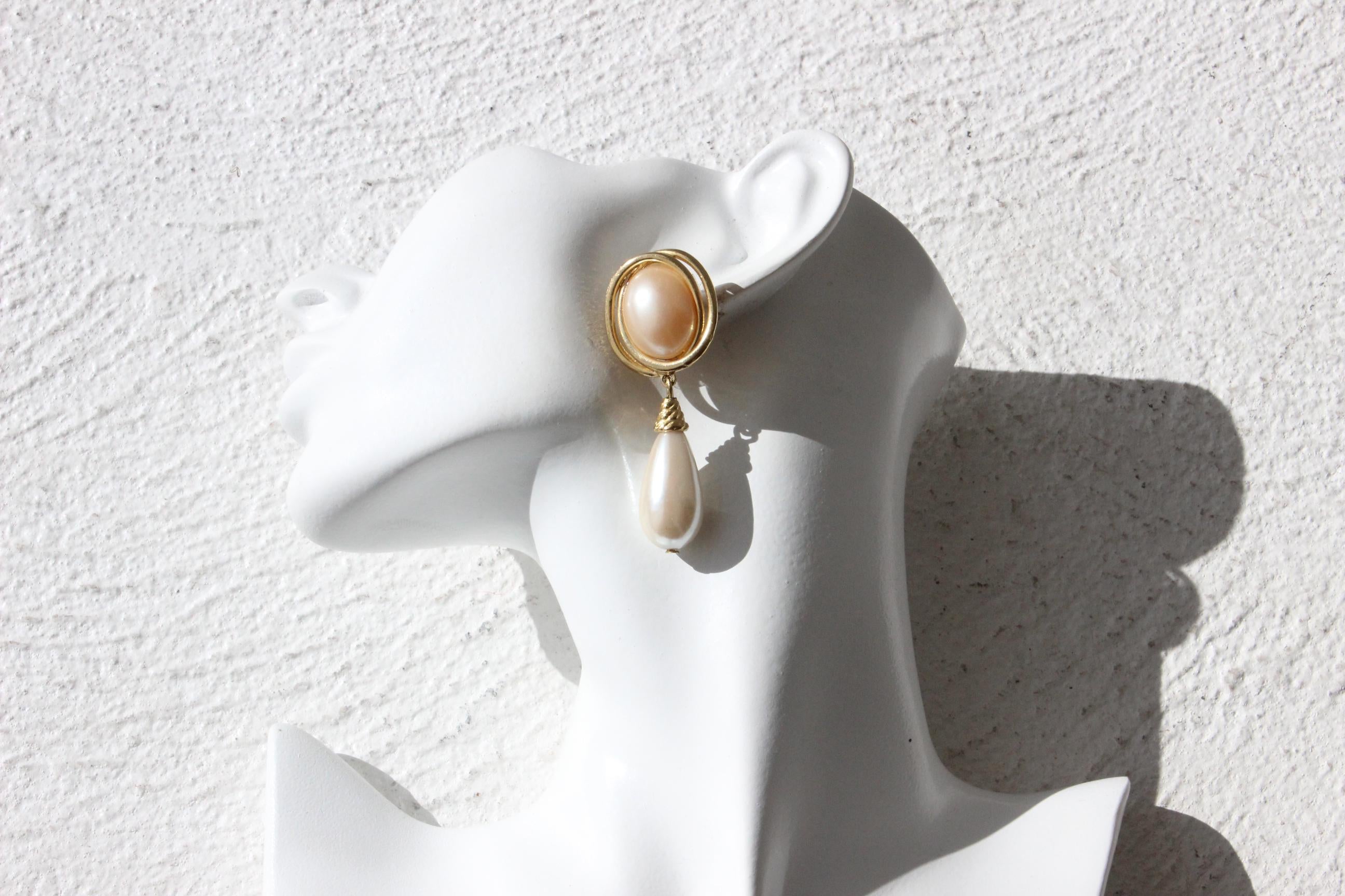 80s Baroque Gold & Champagne Pearl Clip Ons