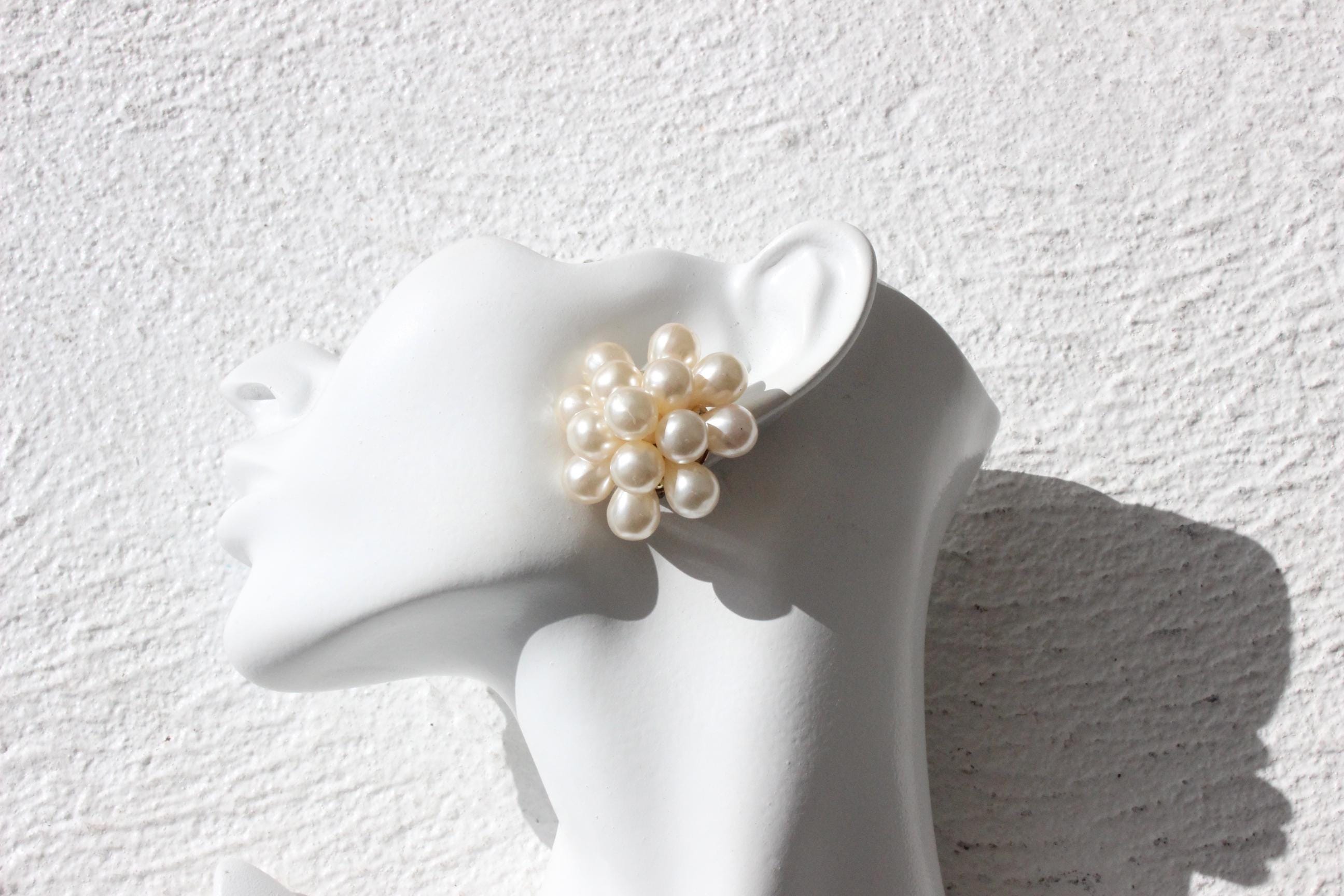 60s Milk Pearl Baroque Cluster Clip Ons