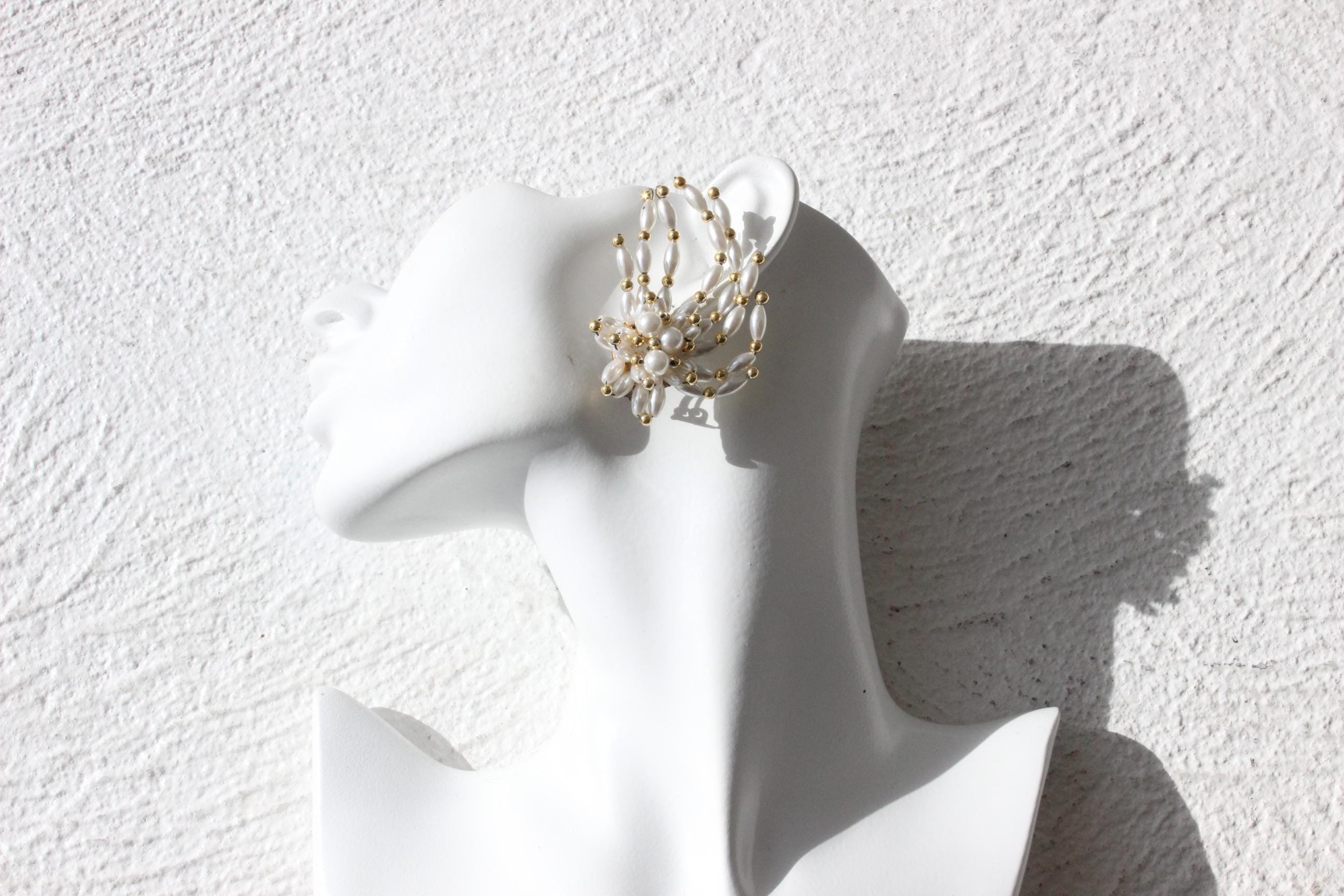 80s Sculptural Pearl Cluster Clip Ons