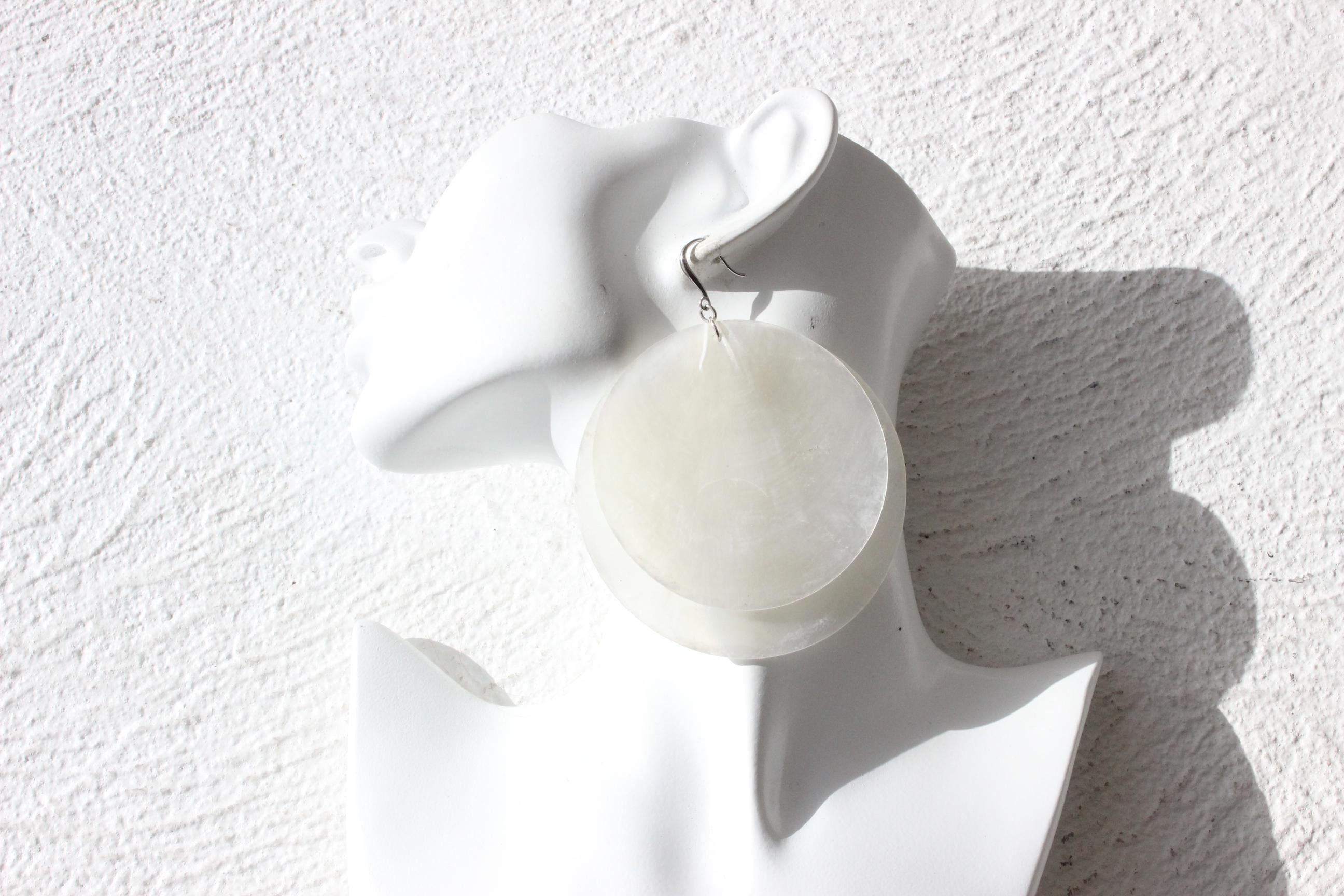 Modern Oversized Capiz Shell Pierced Earrings