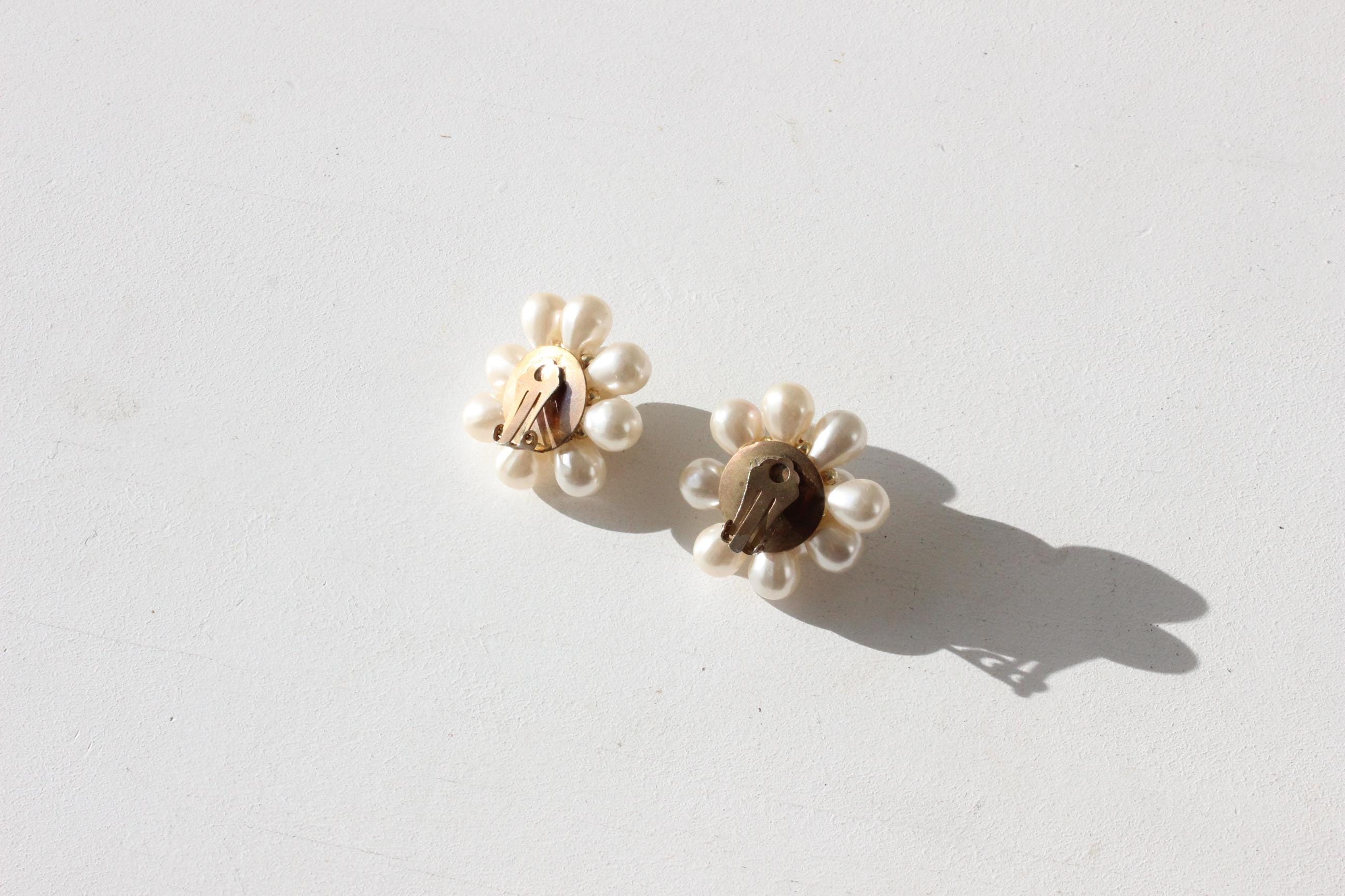 60s Milk Pearl Baroque Cluster Clip Ons