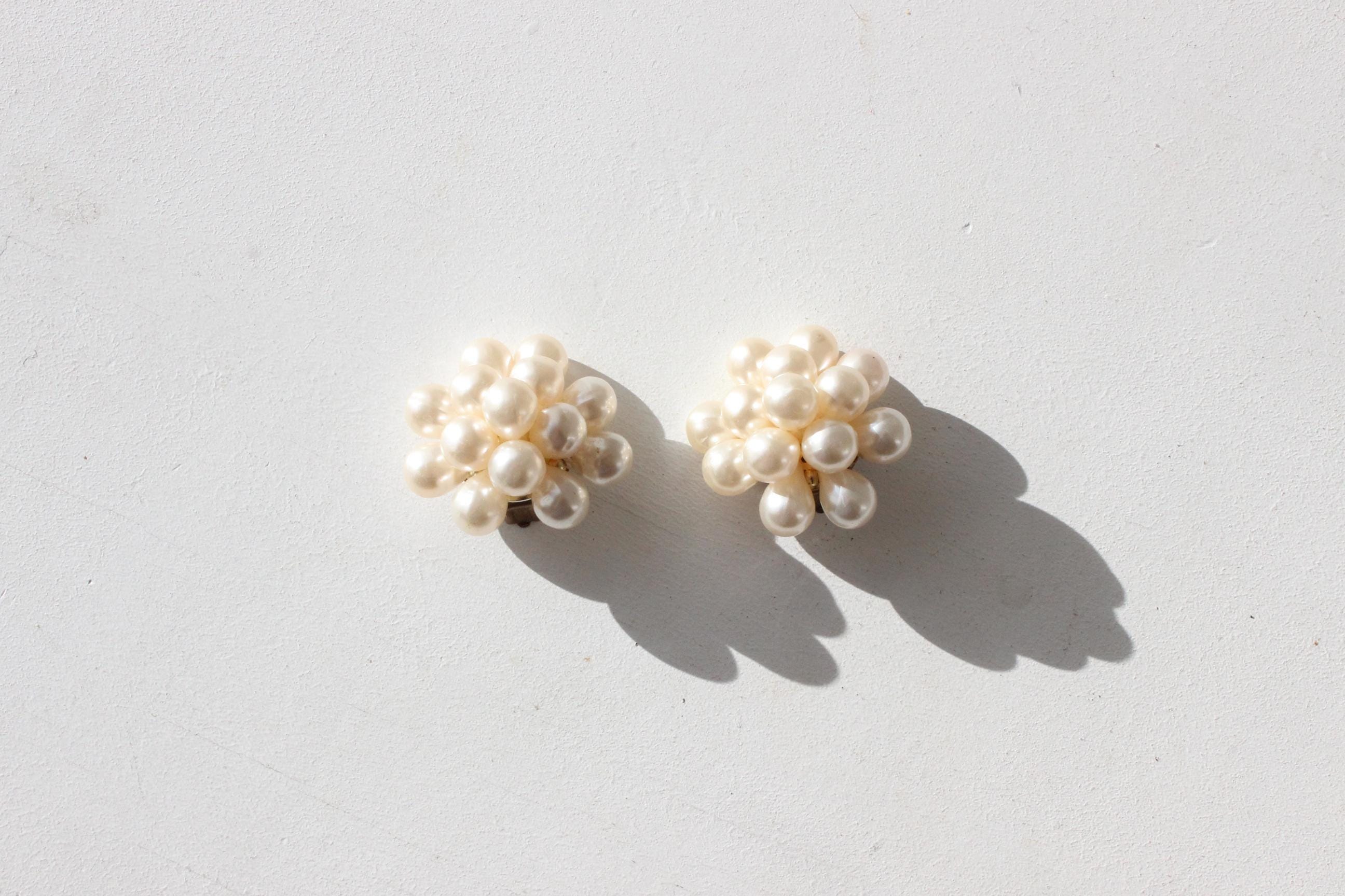 60s Milk Pearl Baroque Cluster Clip Ons