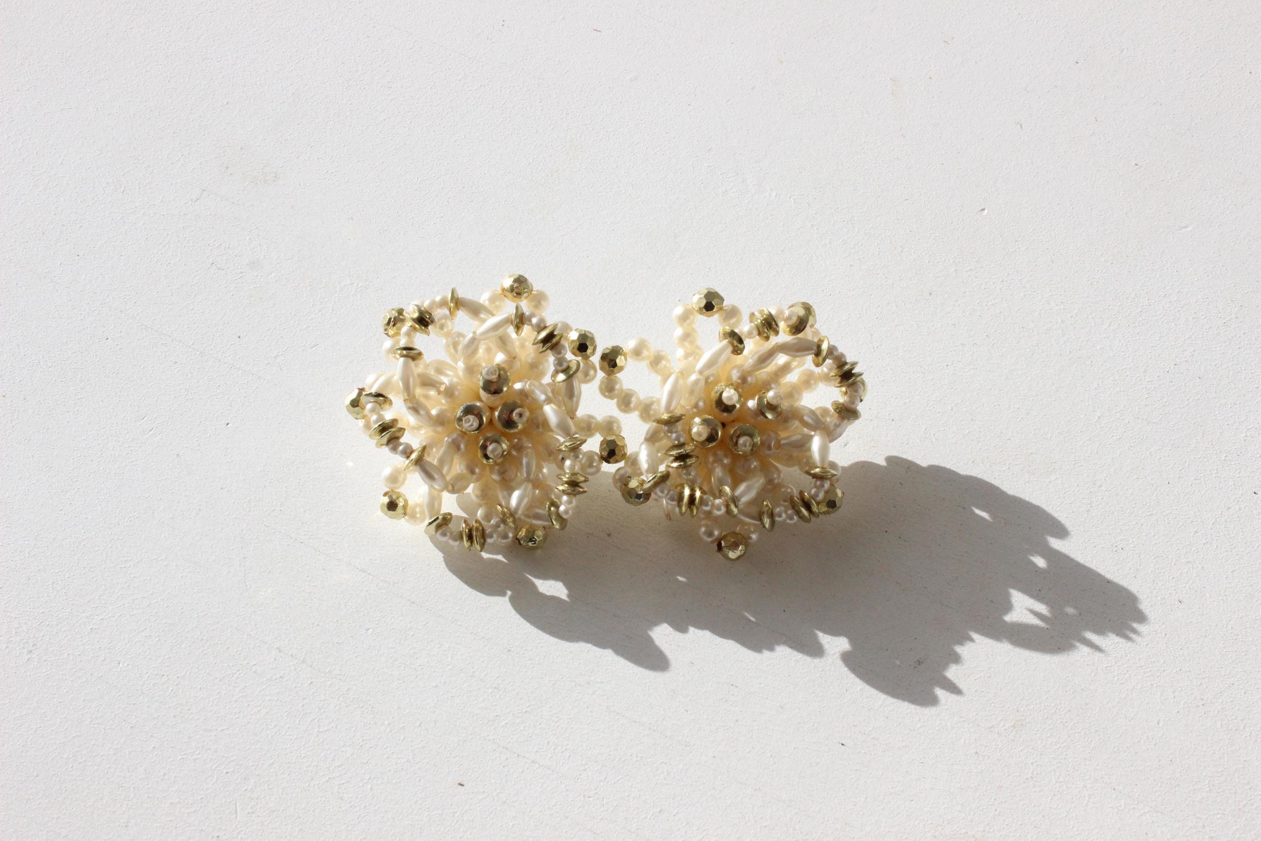 80s Champagne Pearl Cluster Clip Ons