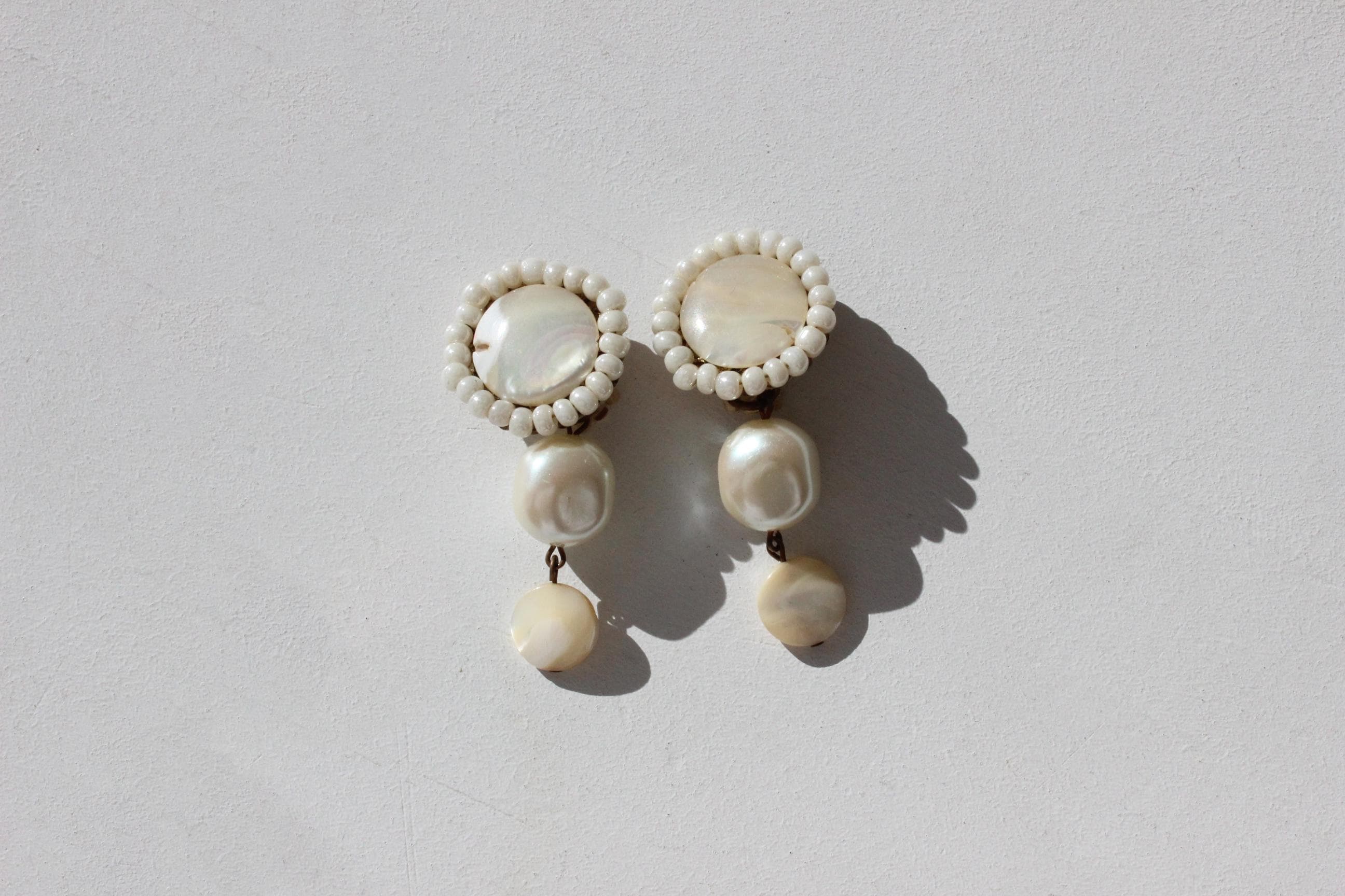 60s Mother of Pearl Baroque Droplet Clip Ons