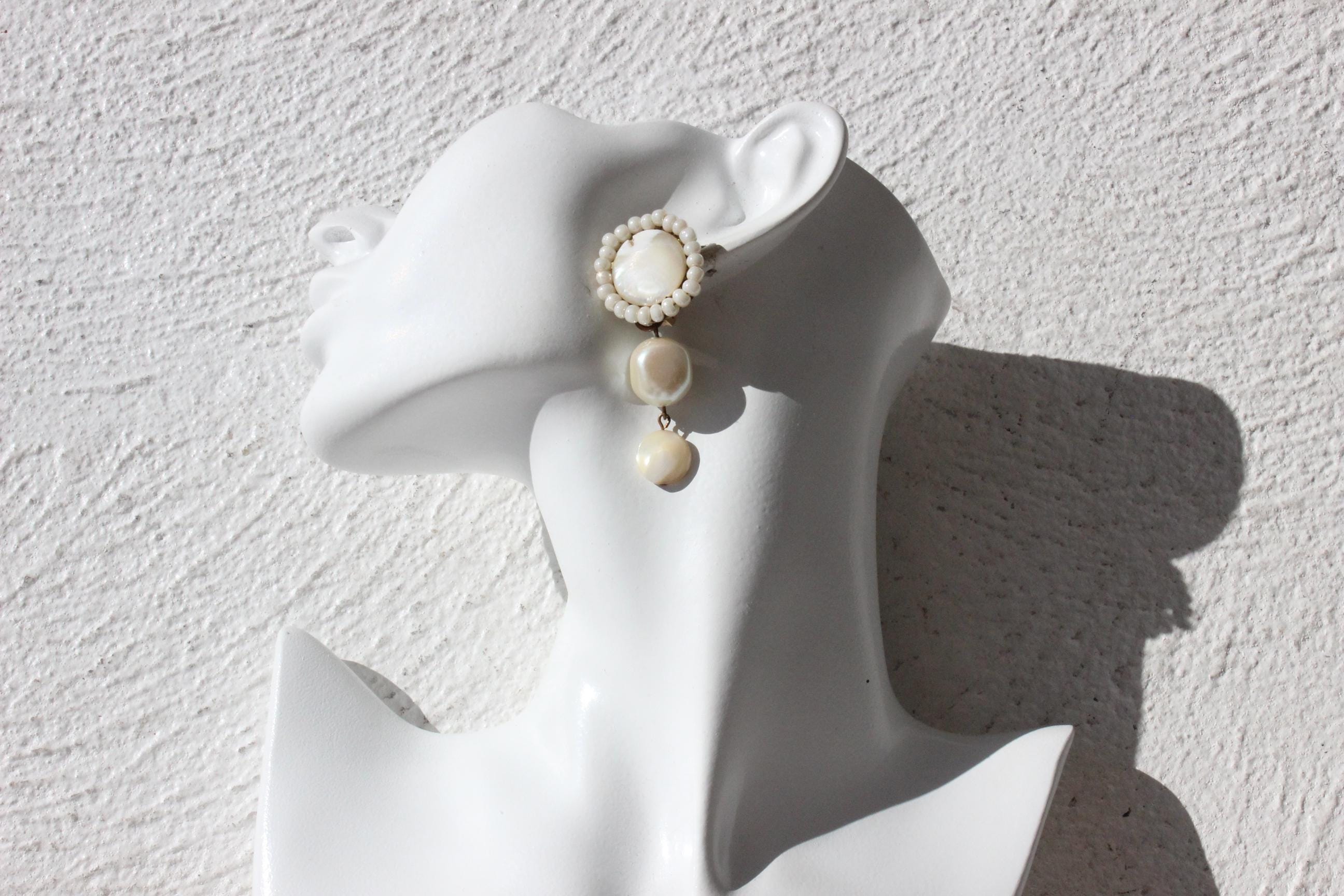 60s Mother of Pearl Baroque Droplet Clip Ons