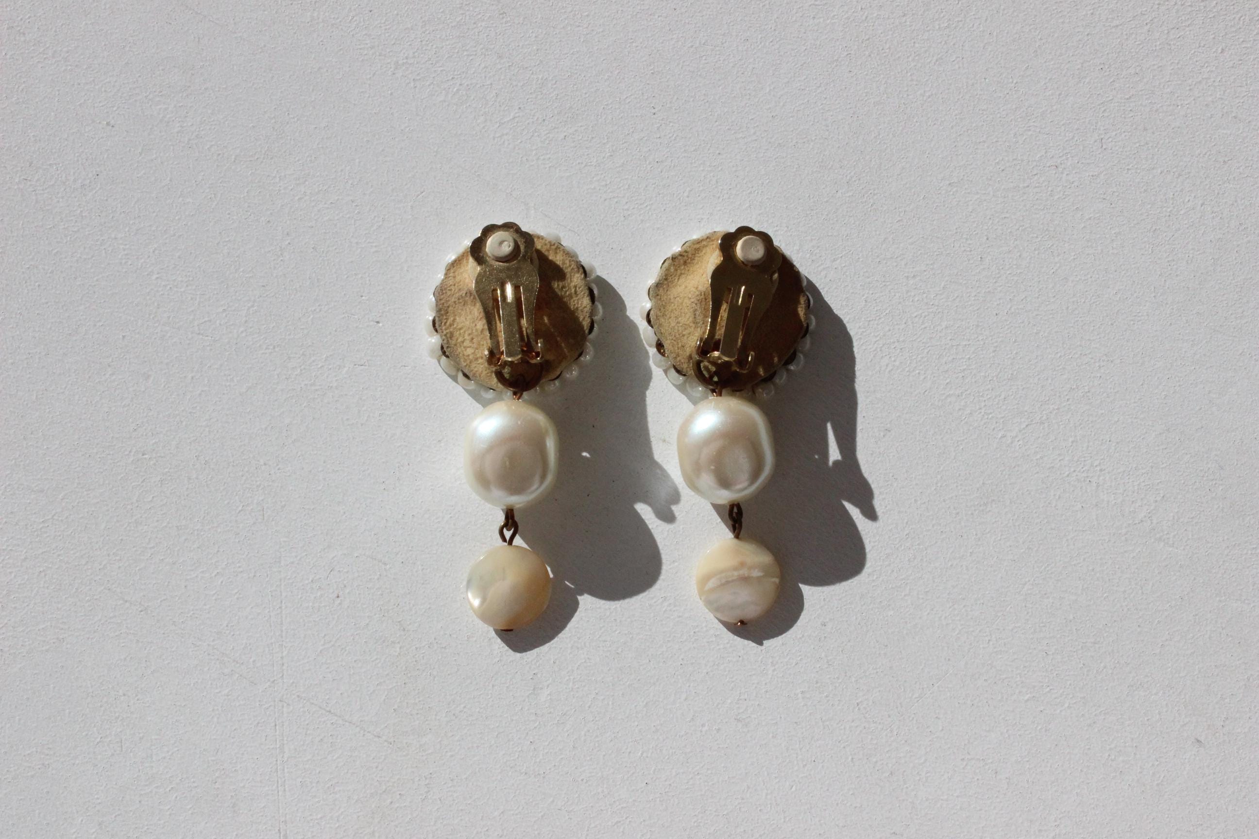 60s Mother of Pearl Baroque Droplet Clip Ons