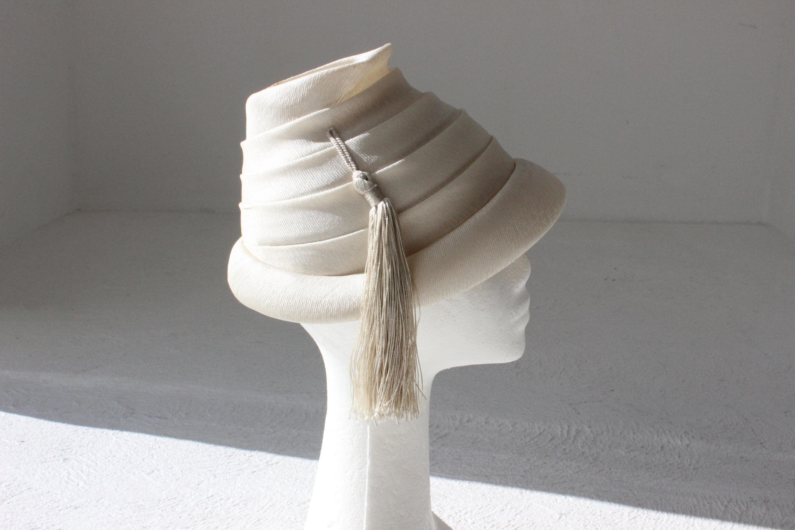 50s Sculptural Beige Beehive Hat w/ Tassel