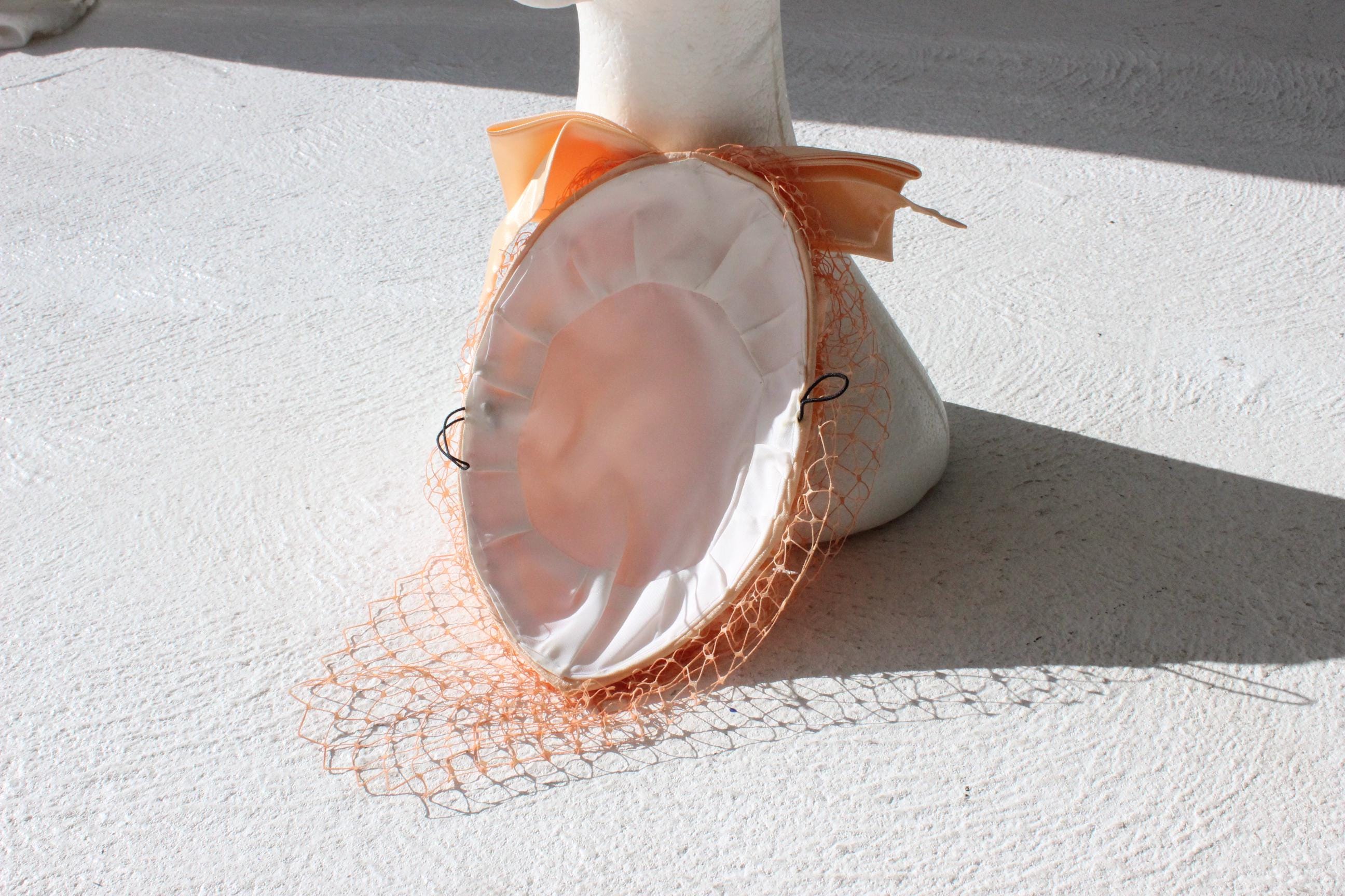 80s Peach Textural Fascinator w/ Veil