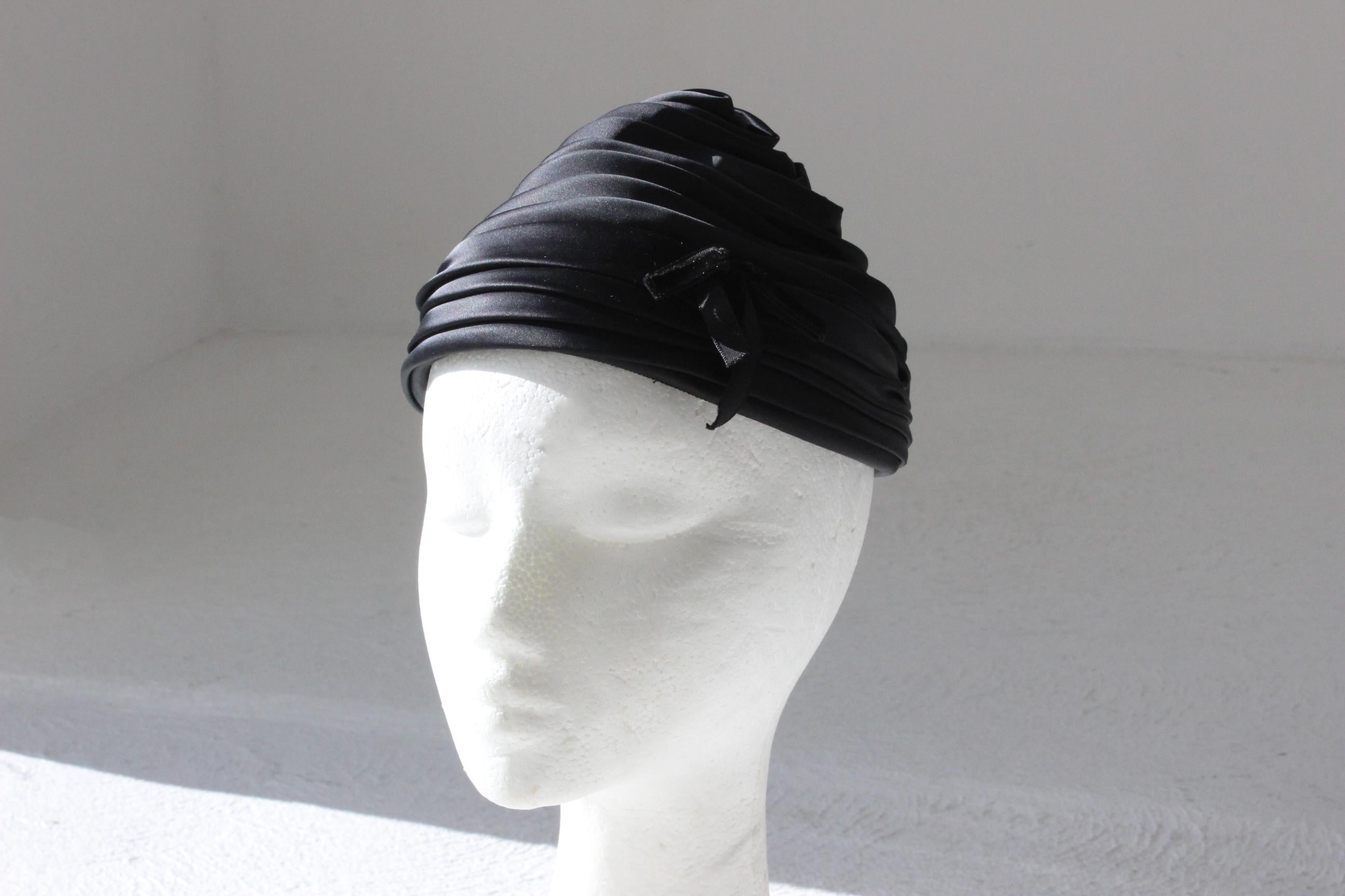 50s Black Taffeta Sculptural Beehive Hat