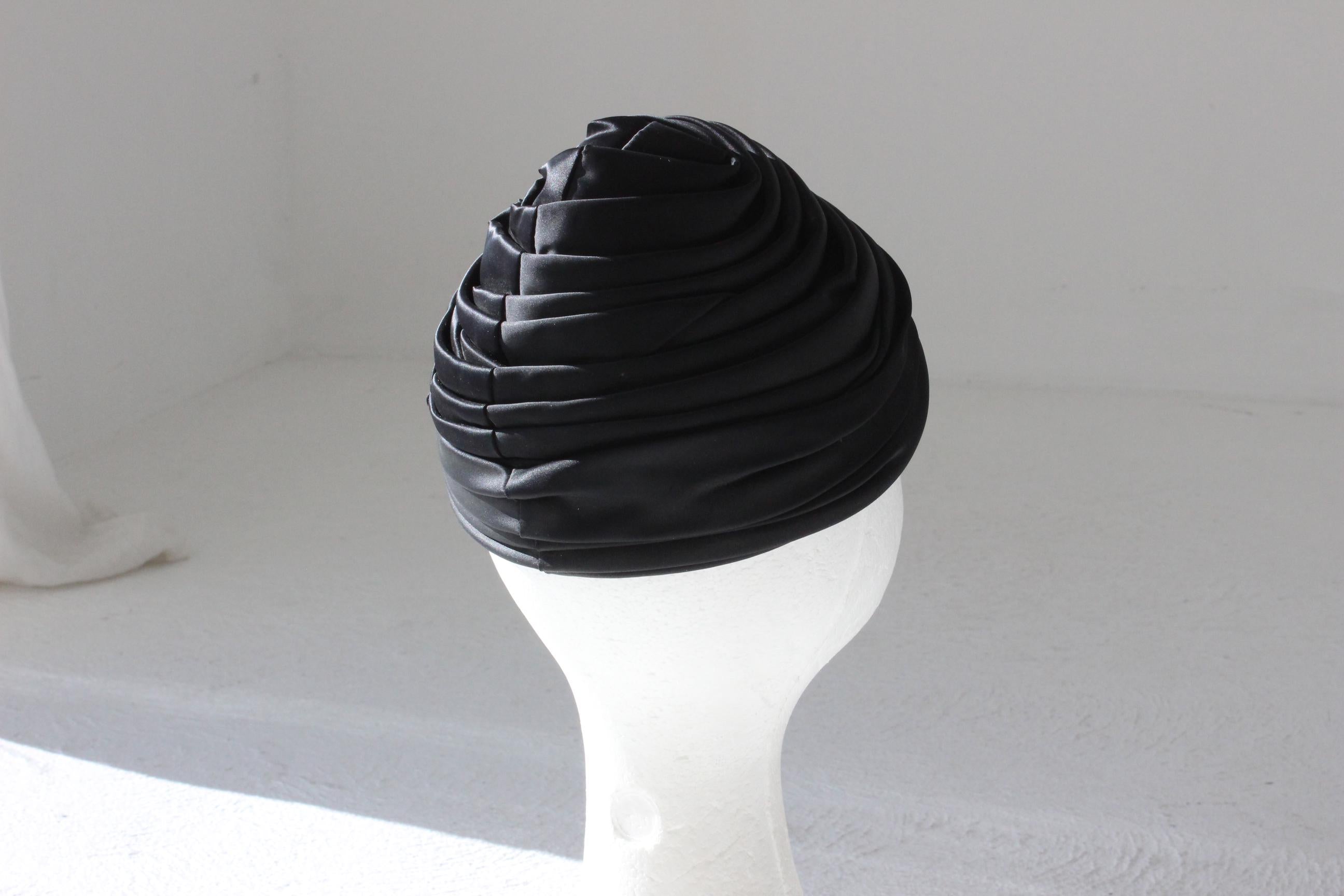50s Black Taffeta Sculptural Beehive Hat