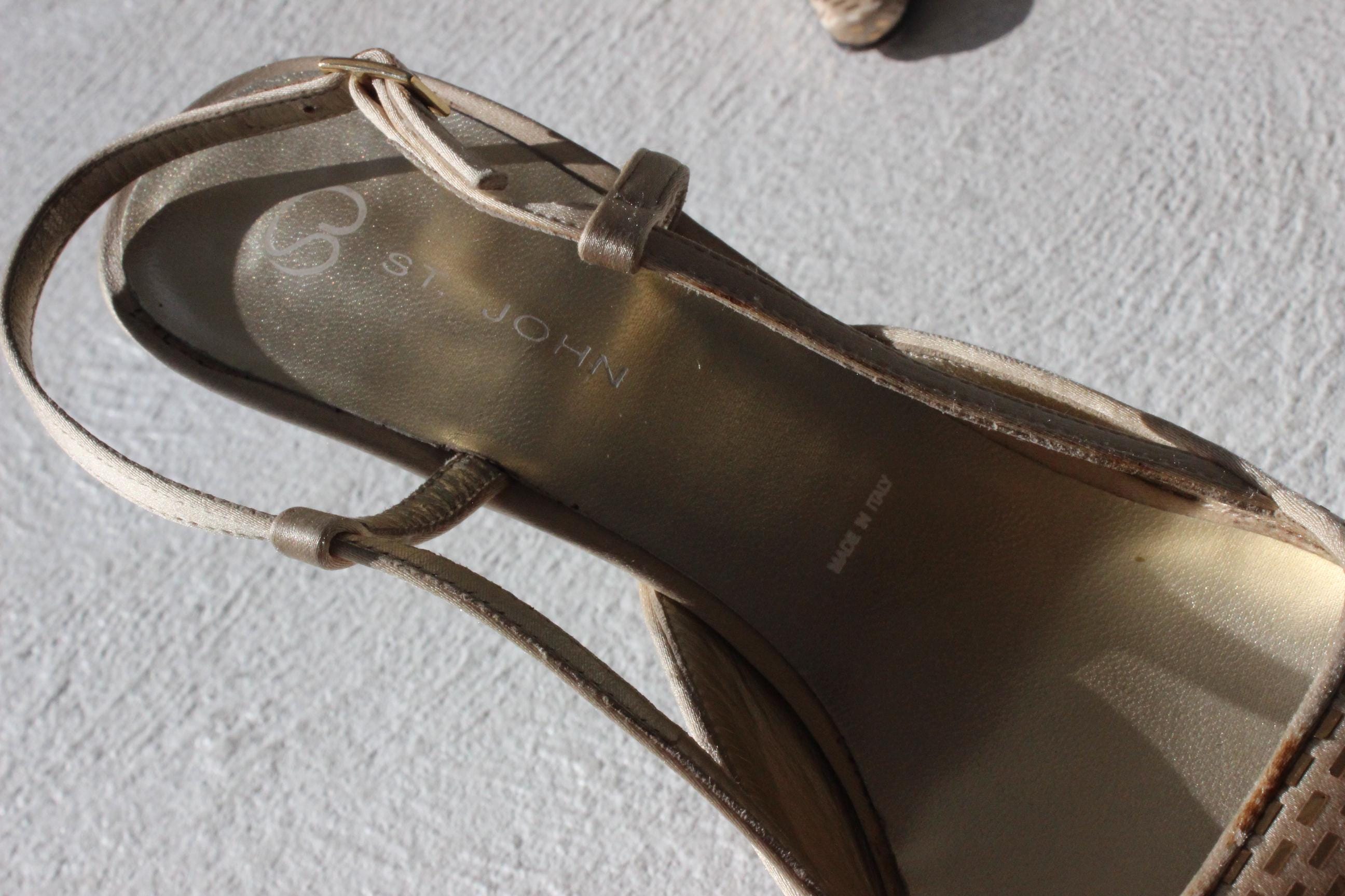 Y2K St John Gold Metallic Mirrorball Slingback Heels ~ Euro 39.5