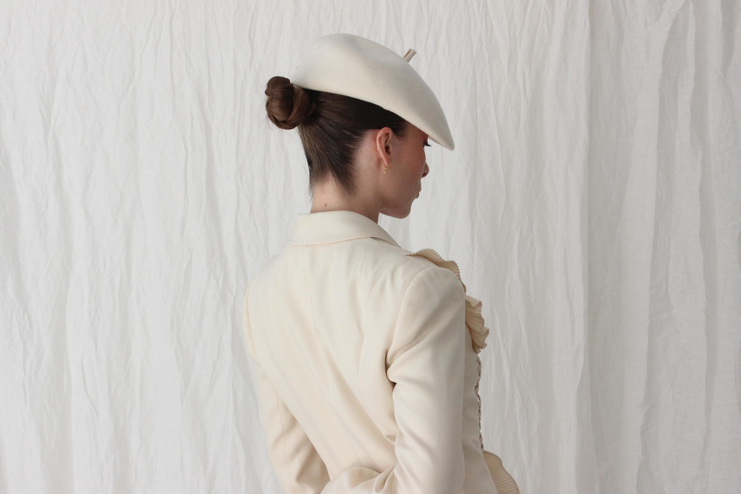 Vintage 60s Wool Felt Bridal Millinery Beret Hat