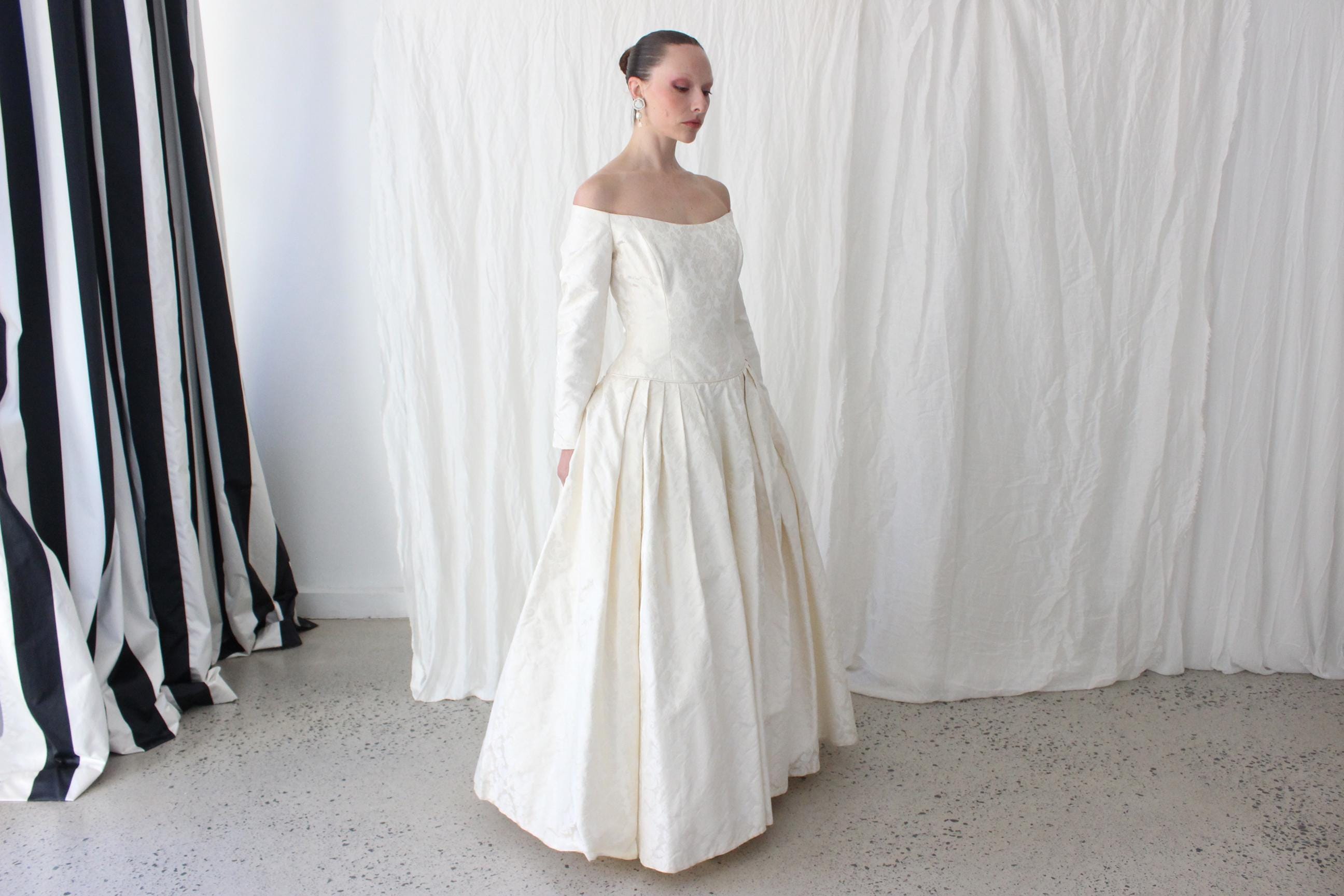 1996 Custom Mariana Hardwick Renaissance Bride Off Shoulder Jacquard Courtier Gown