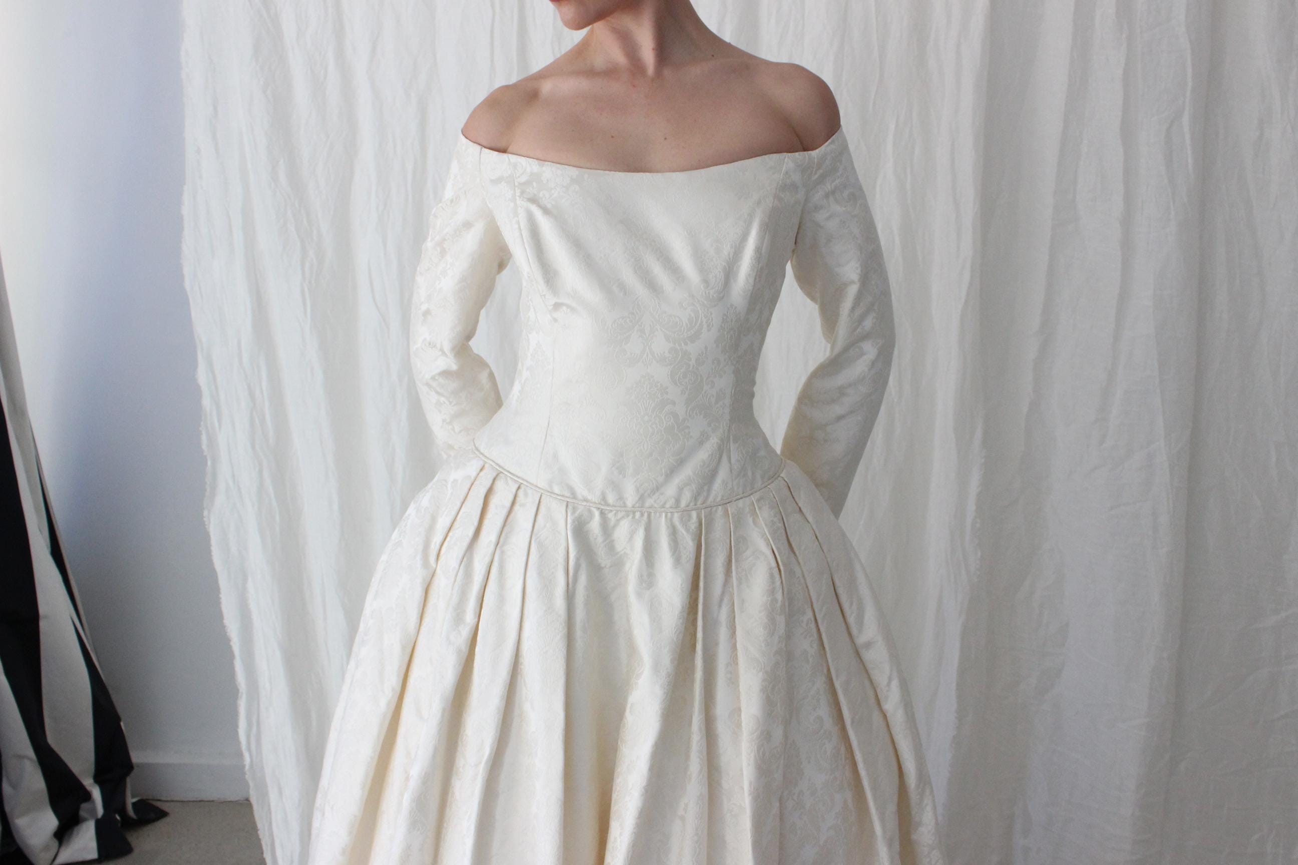 1996 Custom Mariana Hardwick Renaissance Bride Off Shoulder Jacquard Courtier Gown