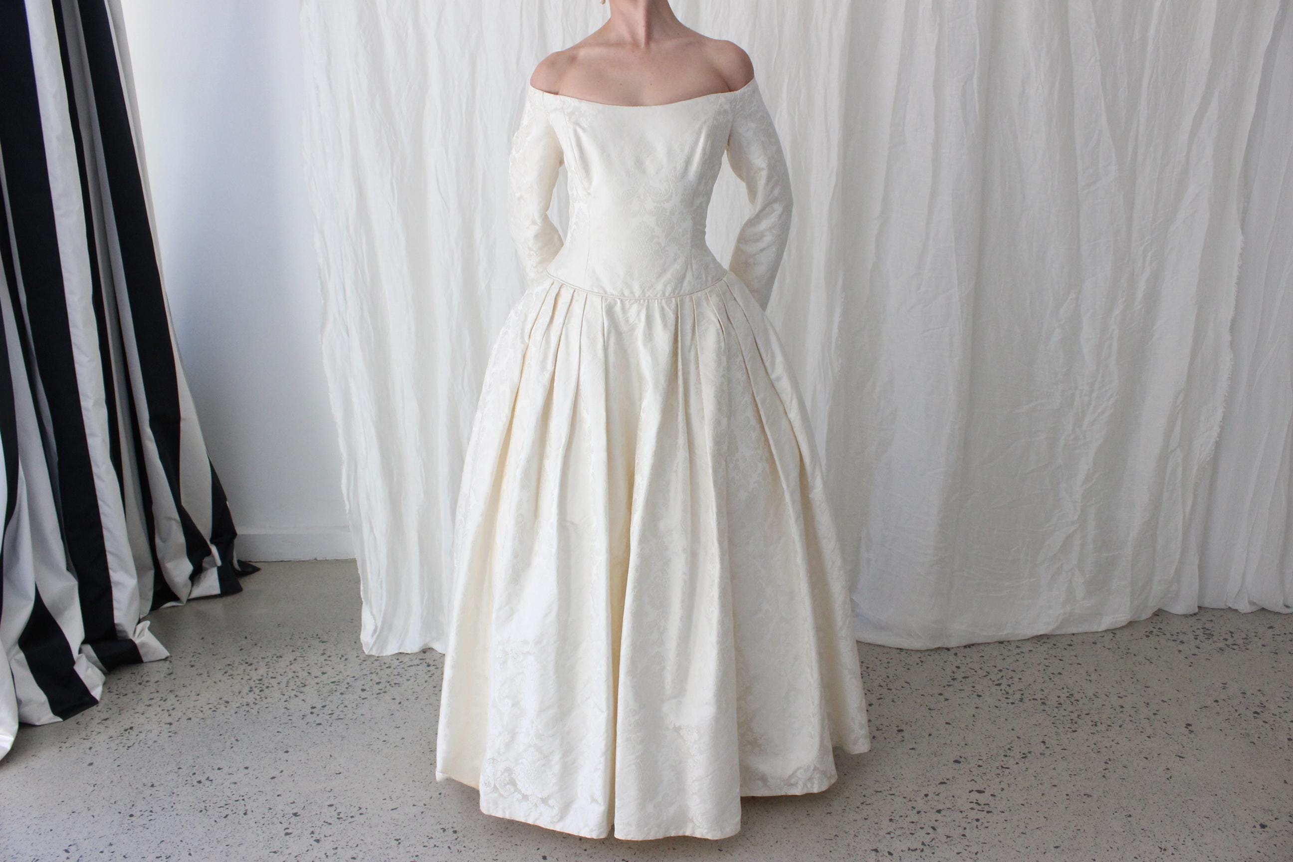 1996 Custom Mariana Hardwick Renaissance Bride Off Shoulder Jacquard Courtier Gown