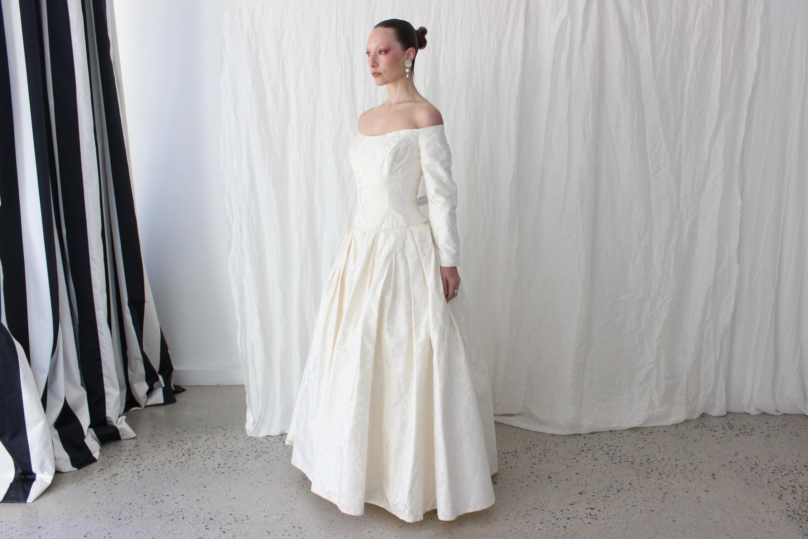 1996 Custom Mariana Hardwick Renaissance Bride Off Shoulder Jacquard Courtier Gown